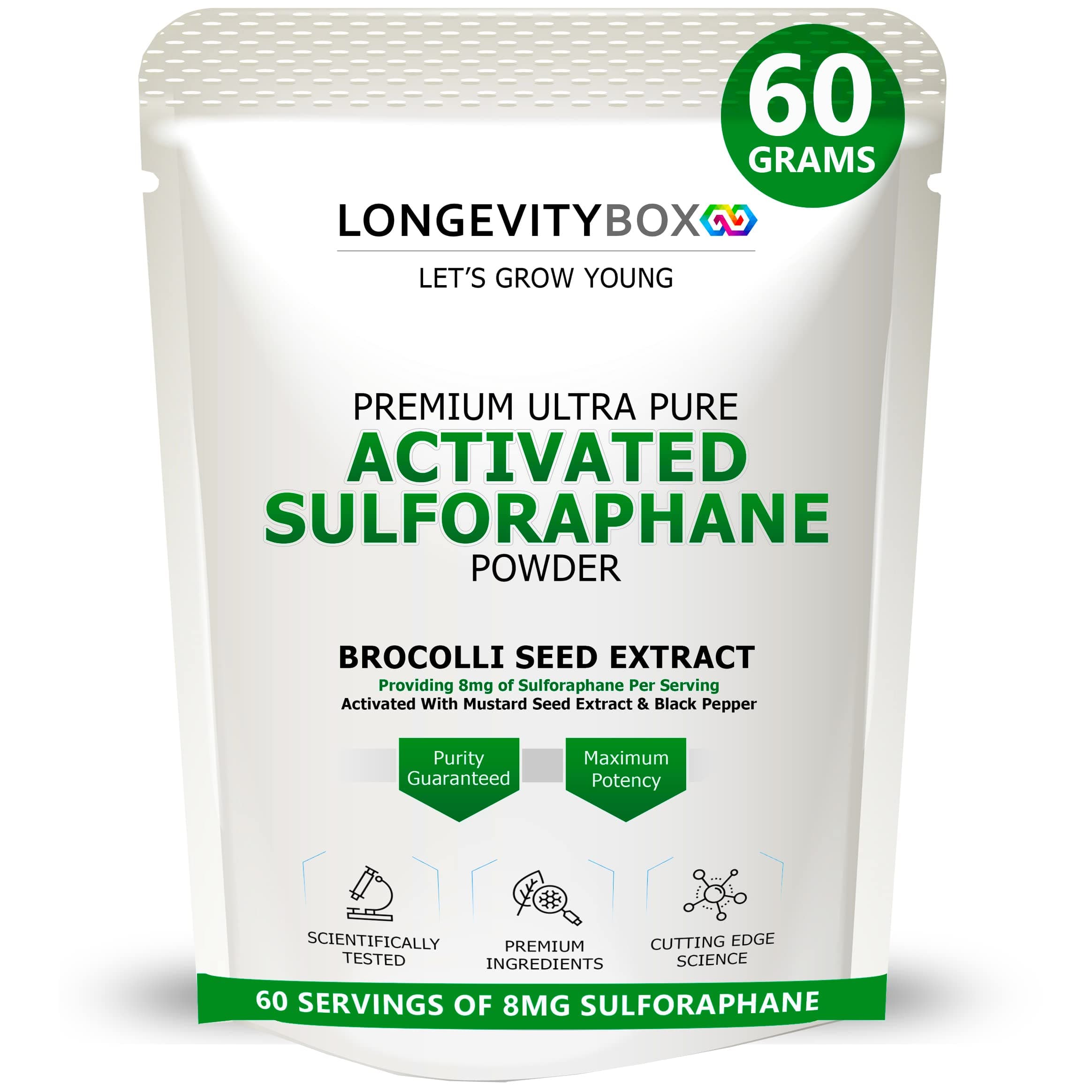 Activated Sulforaphane Supplement 10mg - 60 Days Supply - 52,000mg of Broccoli Sprout Extract - High Potency Extract and 100% Natural with Antioxidant Properties