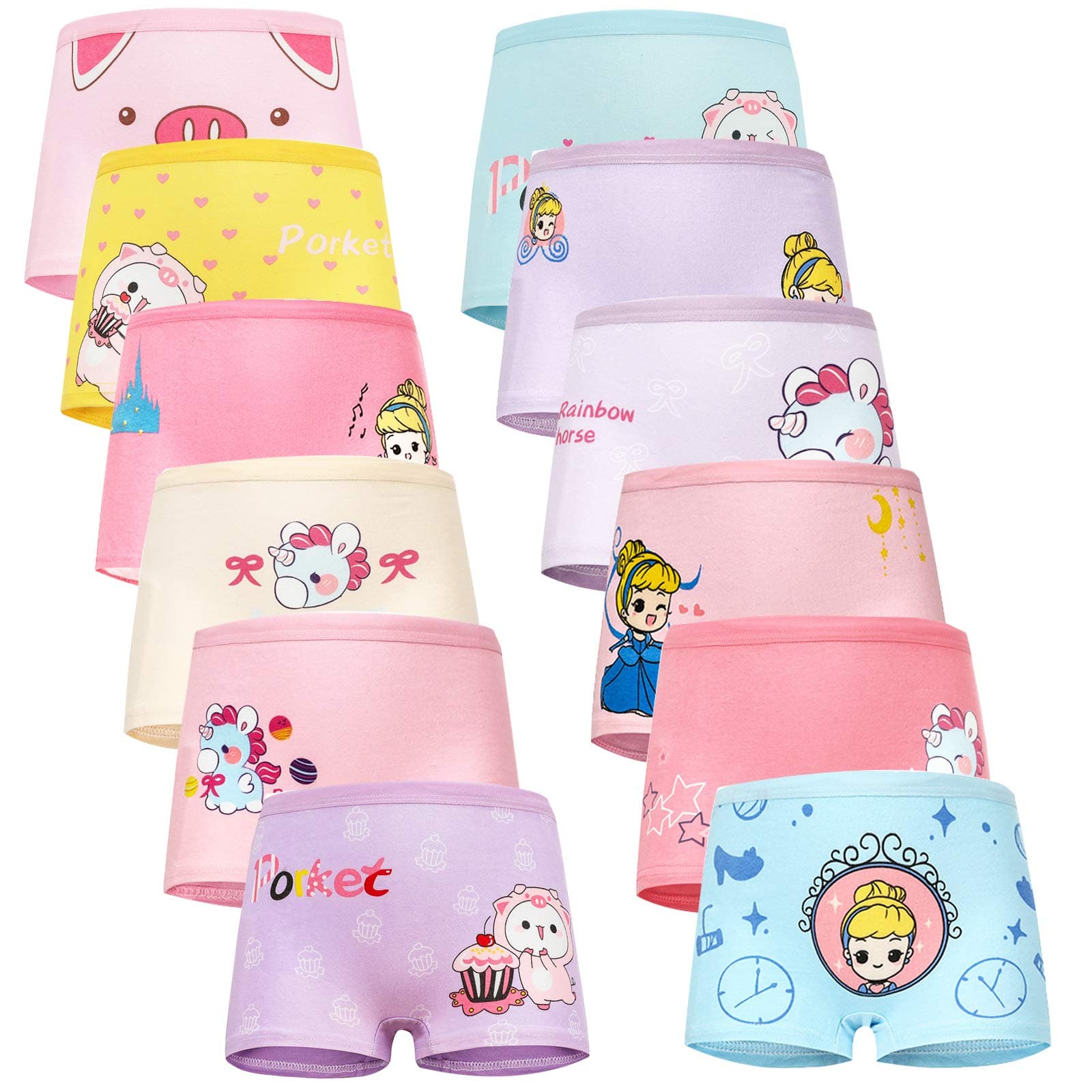 Girls' Knickers 12 Pack Underwear Comfortable Cotton (2-9 Years)
