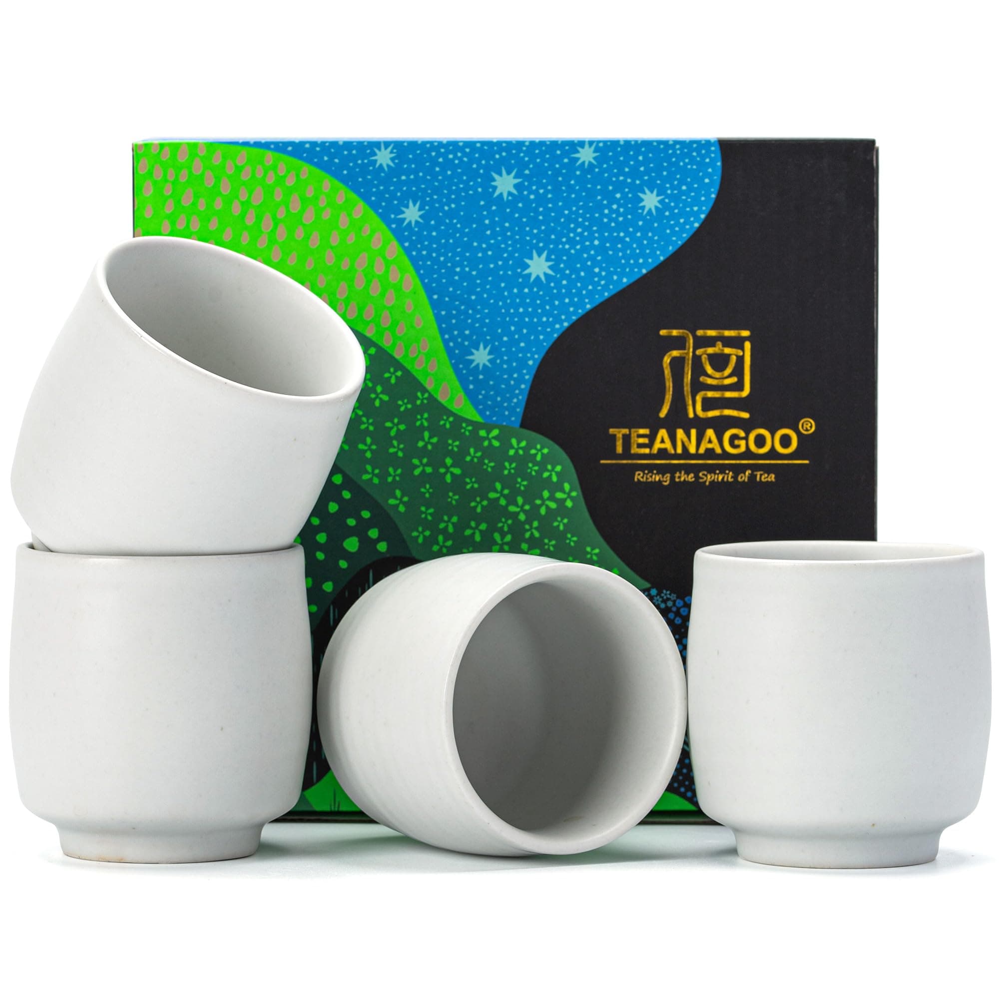 TEANAGOO Chinese Tea Cup Set - 5.8 oz, Ruware, Ivory White, 4 pcs/Box - Asian Tea Cups No Handles, Japanese Traditional Green Tea Cups