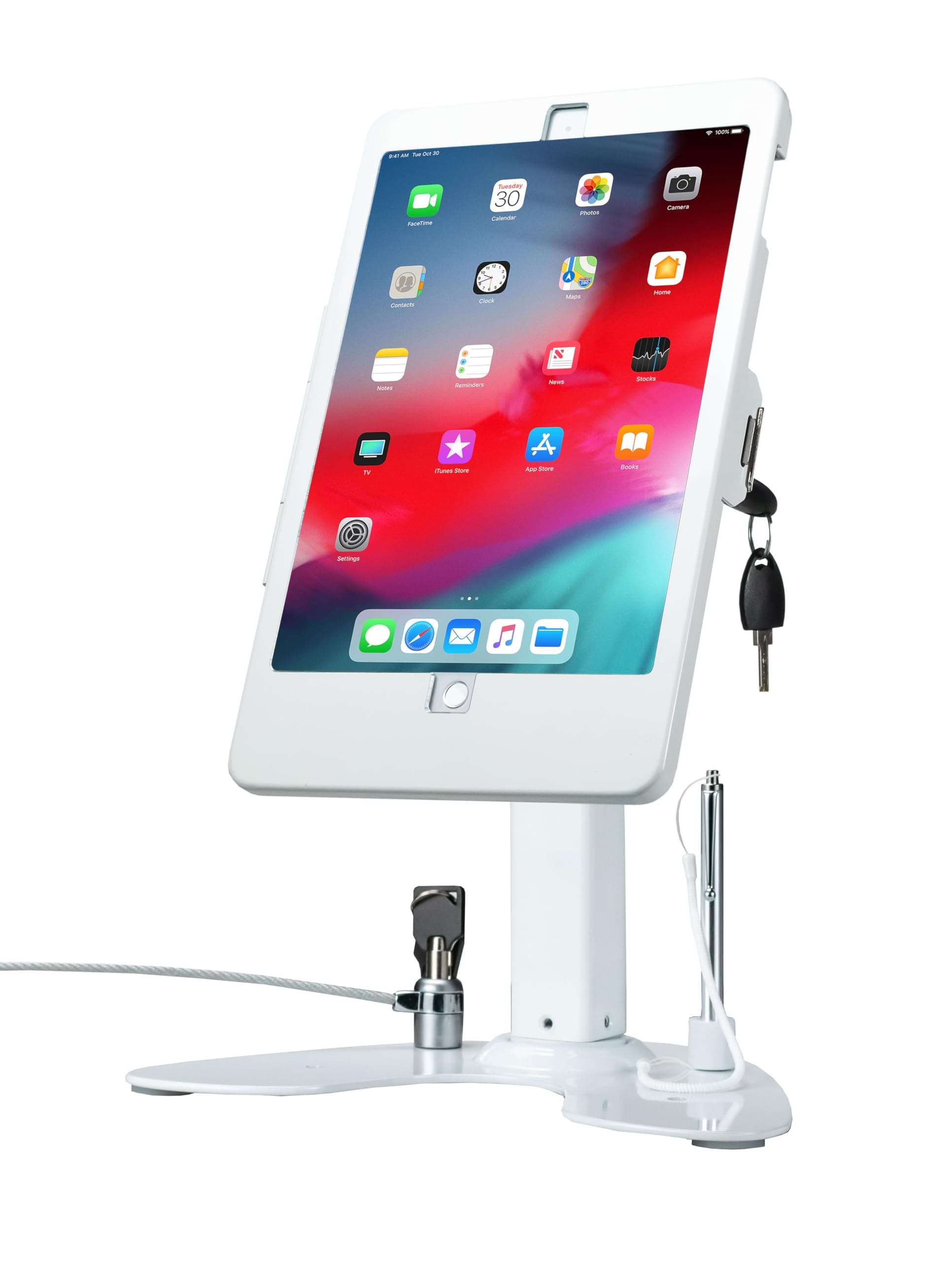 Dual Kiosk Stand – CTA Security Stand with Locking Case, Cable, Stylus and Tether – Compatible with Headphone Jack, iPad 7th/ 8th/ 9th Gen 10.2”, iPad Pro 10.5 (PAD-ASKW10) – White