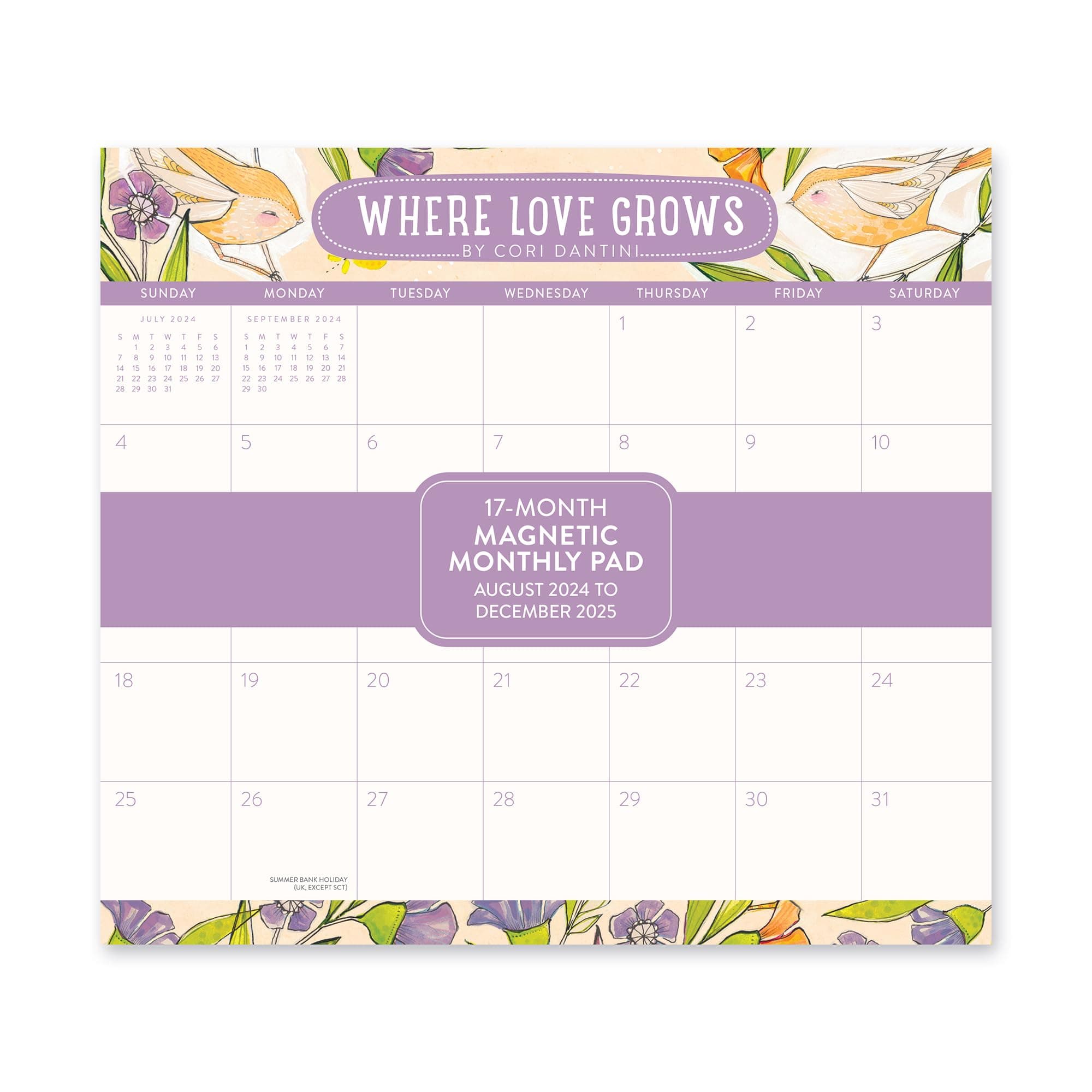 2025 Calendar - Magnetic Monthly Calendar 2024-2025, Orange Circle Studio 12 Month Calendar, 8.5" x 9.6" January 2025 - December 2025, Where Love Grows Print, Magnetize to Fridge or Filing Cabinet