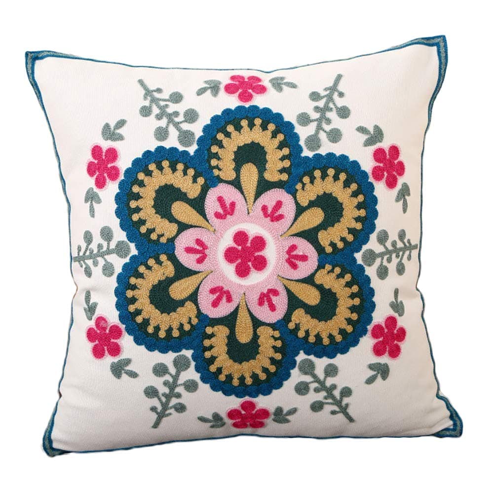 Bigcozy Square Bohemia Embroidered Throw Pillow, Exotic Exquisite Stereoscopic Cotton Throw Pillow Cover Indian Decor Sofa Cushion Cover Pillow Case 20"x20"