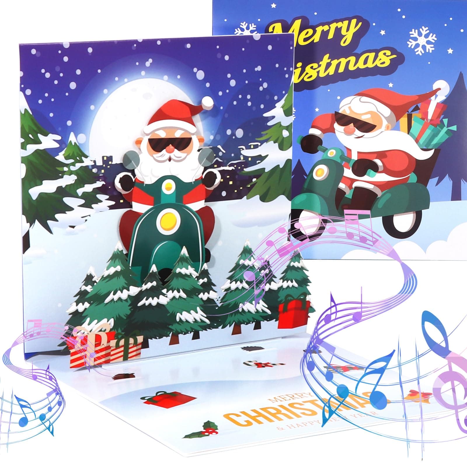 Decute 3D Pop Up Christmas Cards,Warming LED Light Santa Music Happy Xmas Postcards Pop Up Greeting Cards Laser Cut Best for Mom,Wife,Sister, Boy,Girl,Friends 1 Pack