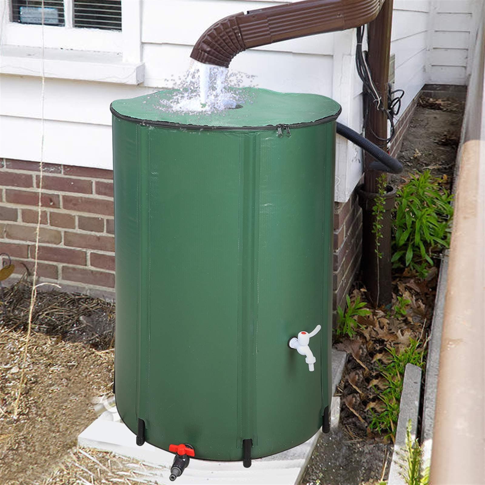 Spaco Collapsible Water Butt, 500D PVC Rain Barrel Water Collector with Drainage Valve Zippered Mesh Cover (100 Gallon)
