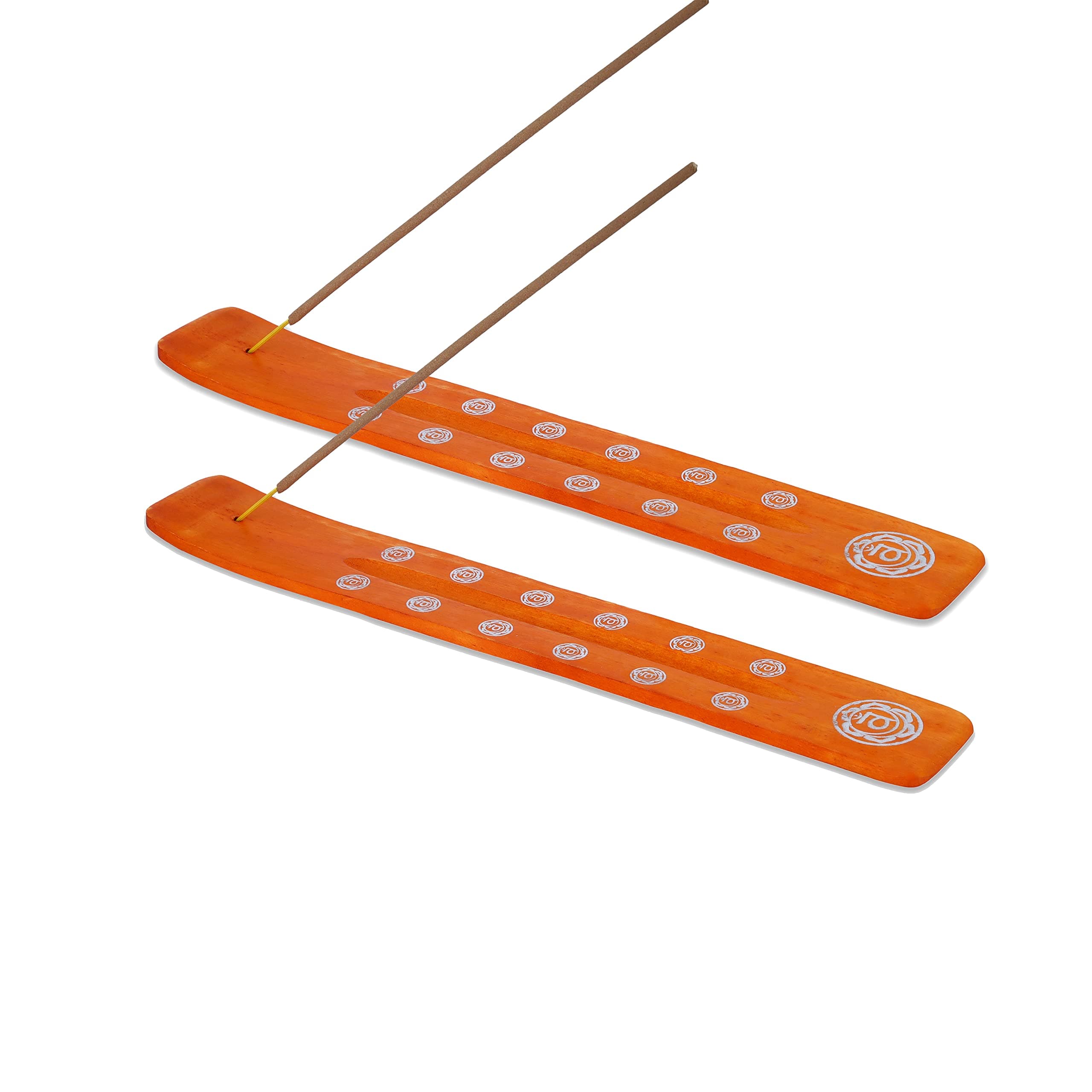 Bless-International Traditional-Handmade-Burner Wooden-Incense-Stick-Holder Ash-Catcher-Stand for-Aromatherapy-Meditation-Yoga (Orange, The Energy) 10 Inches, Pack of 2
