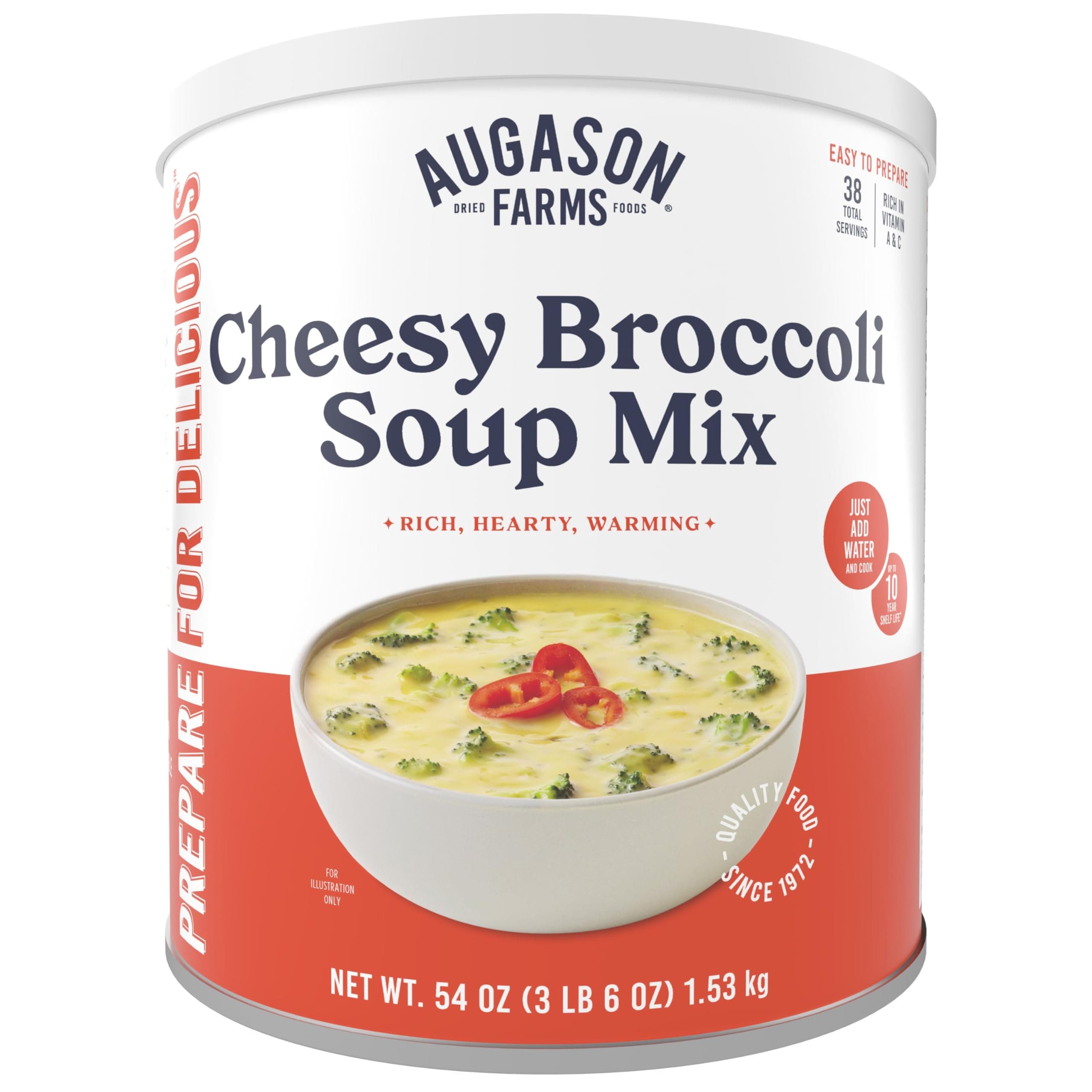 Augason Farms Cheesy Broccoli Soup Mix Can, Emergency Food Supply, Everyday Meals, 38 Servings