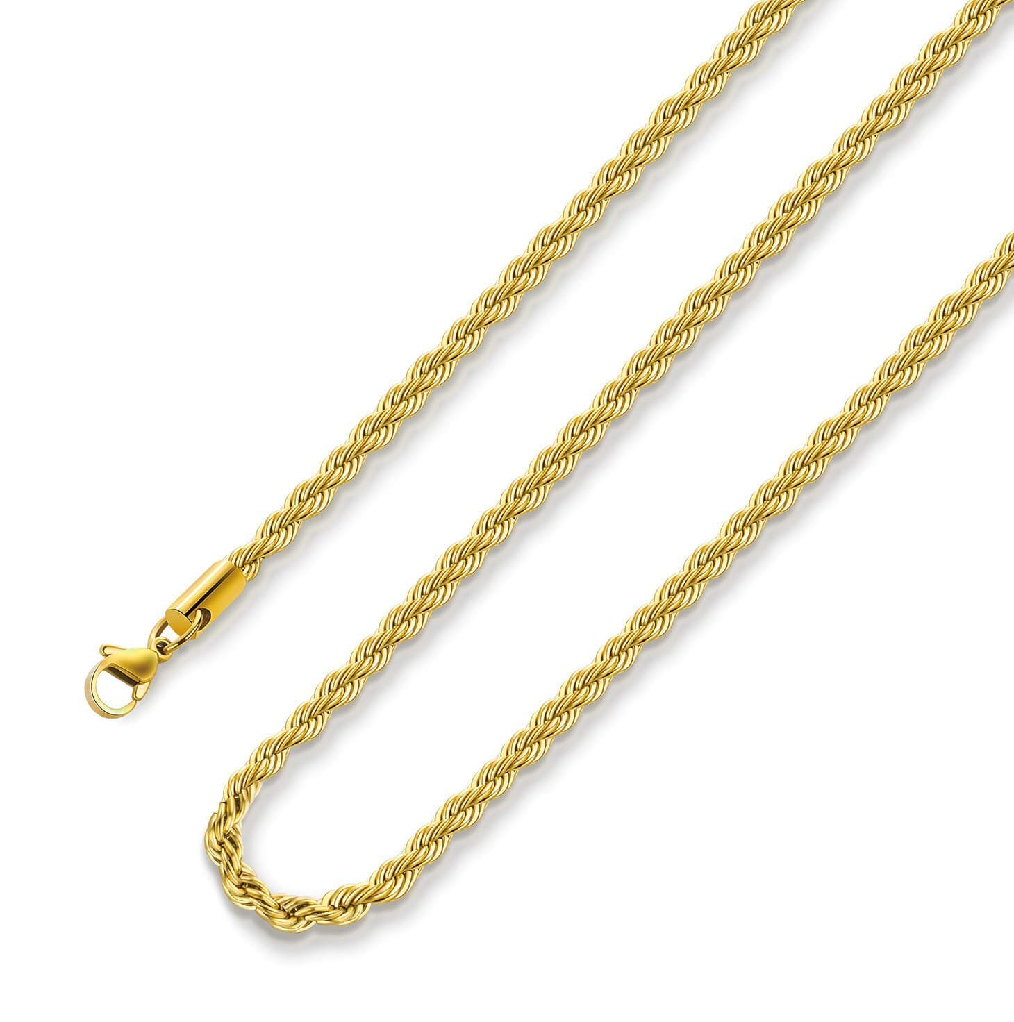 Valentine's Day gifts 24k Real Gold Plated Rope Chain 1.5mm 2.5mm 5mm Stainless Steel Twist Chain Necklace for Men Women