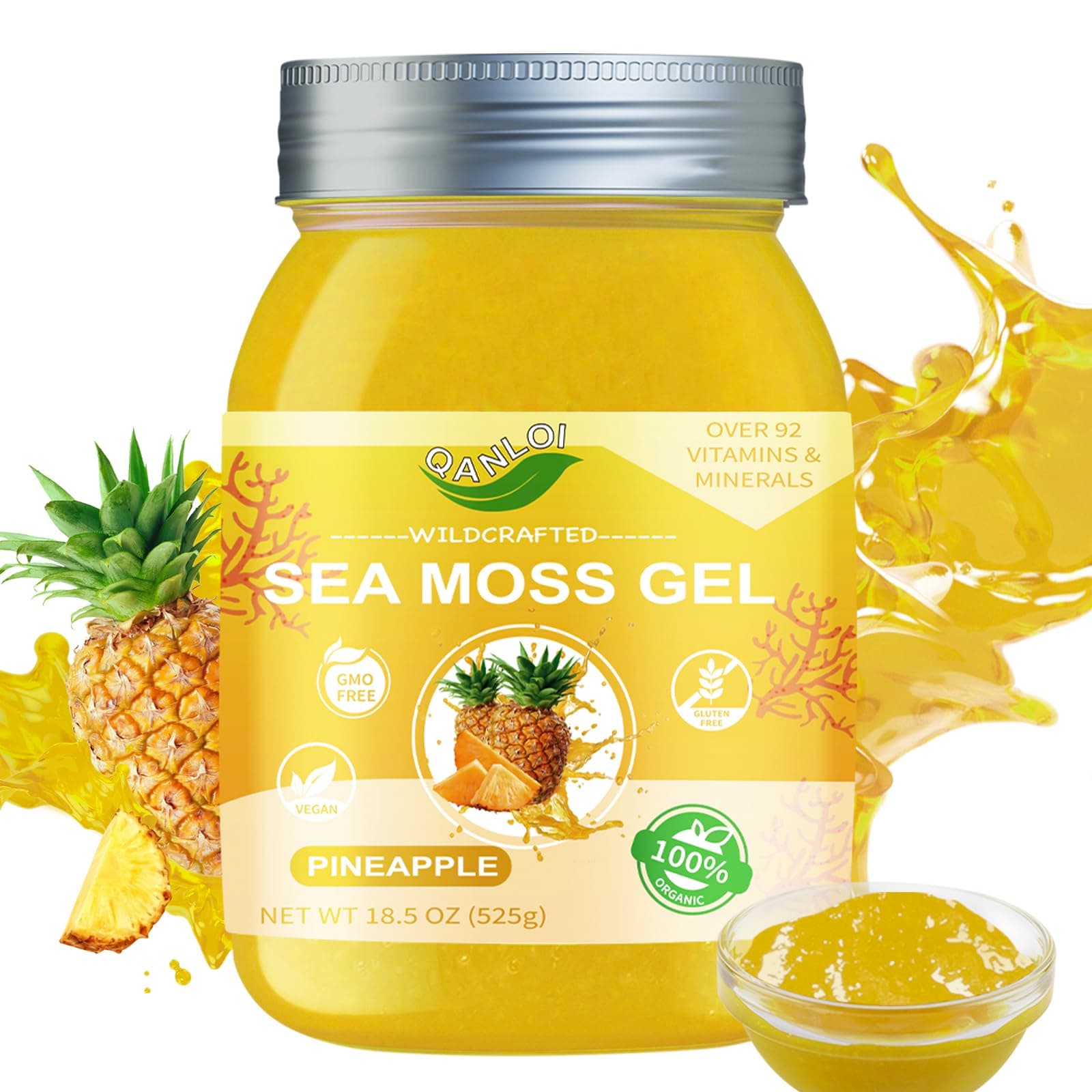 Organic Sea Moss Gel,18.5 OZ Irish Seamoss Gel Made with Real Fresh Fruit,Gluten-Free&Vegan Friendly&Non-GMO Superfood with All Natural Essential Vitamins,Minerals (Pineapple)