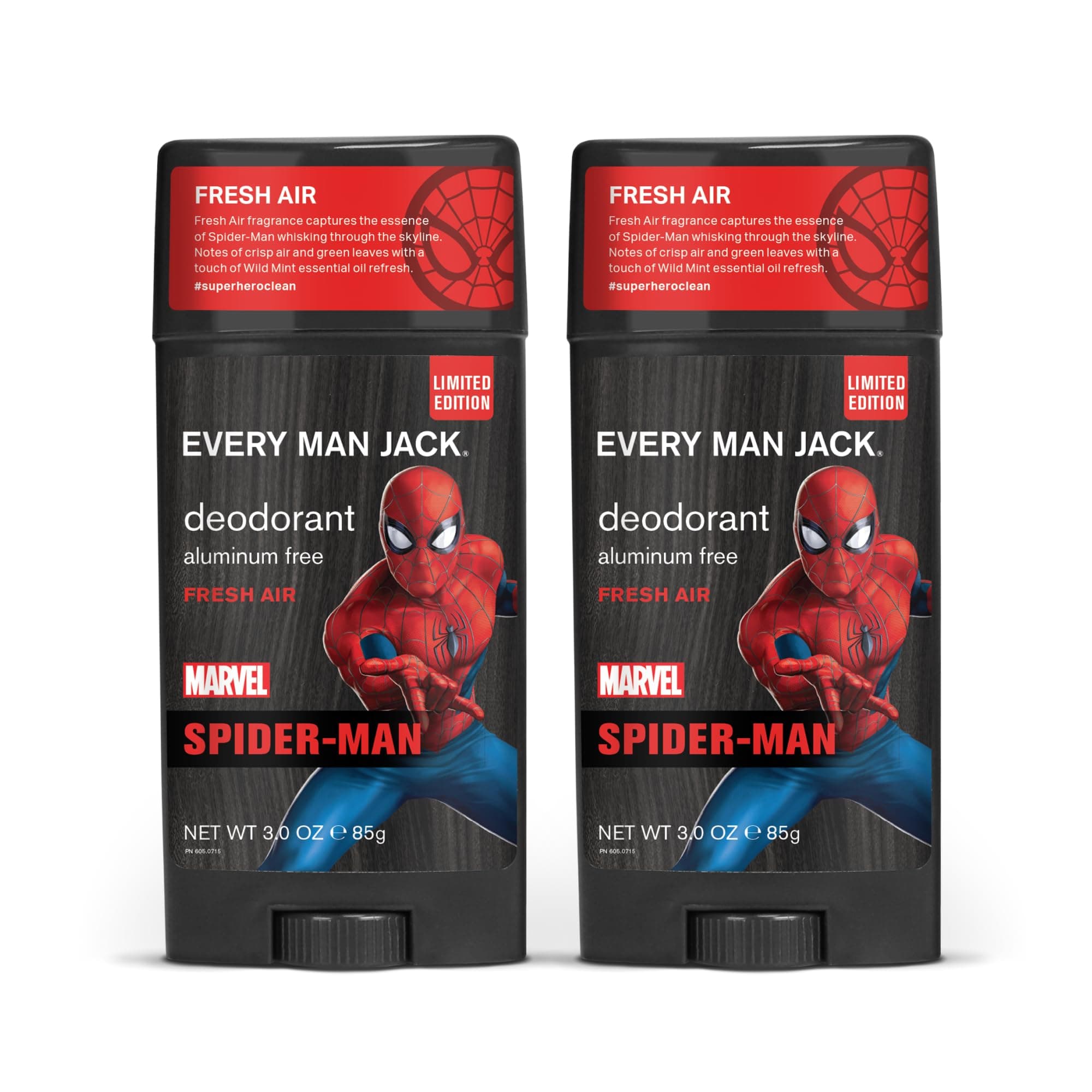 Deodorant - Marvel Spider-Man | 3-ounce Twin Pack - 2 Sticks Included | Naturally Derived, Aluminum Free, Parabens-free, Phthalate-free, Dye-free, and Certified Cruelty Free