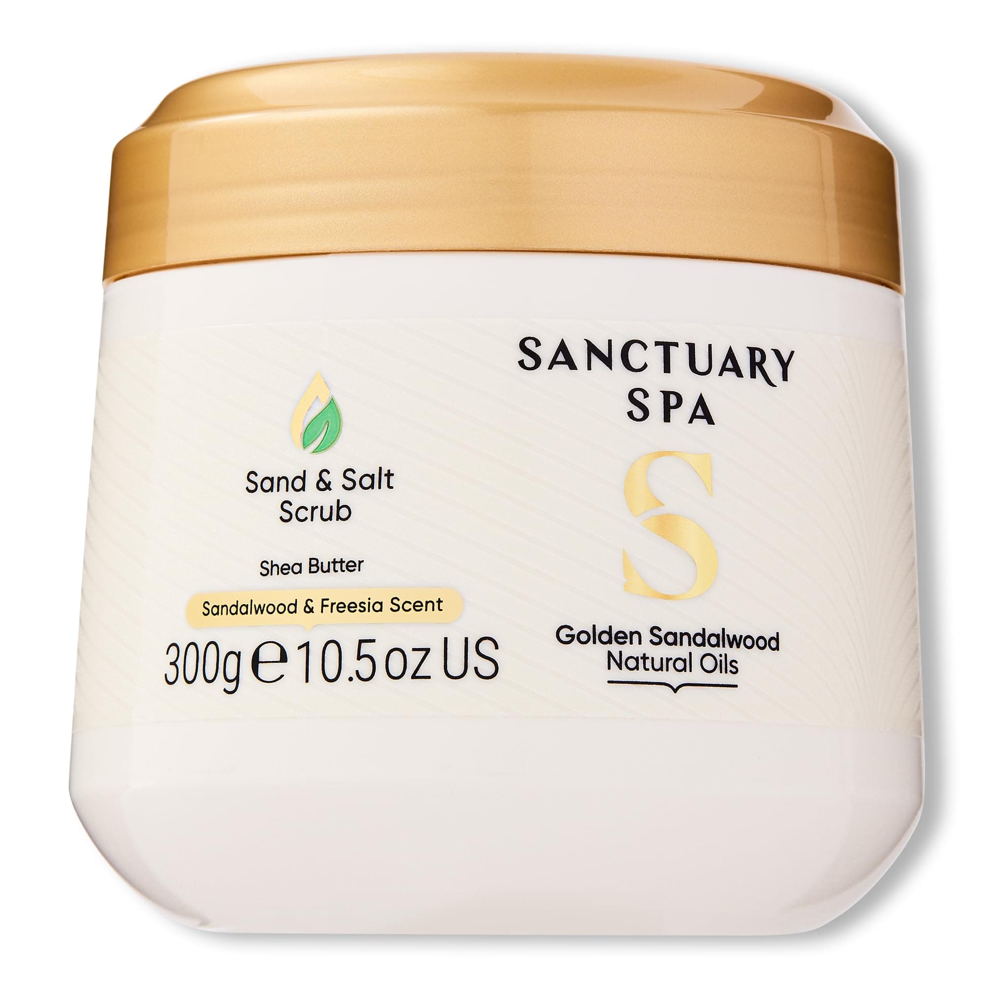 Spa Golden Sandalwood Sand and Salt Scrub, 92% Natural Body Exfoliator, Mineral Oil Free, Cruelty Free & Vegan, 300g