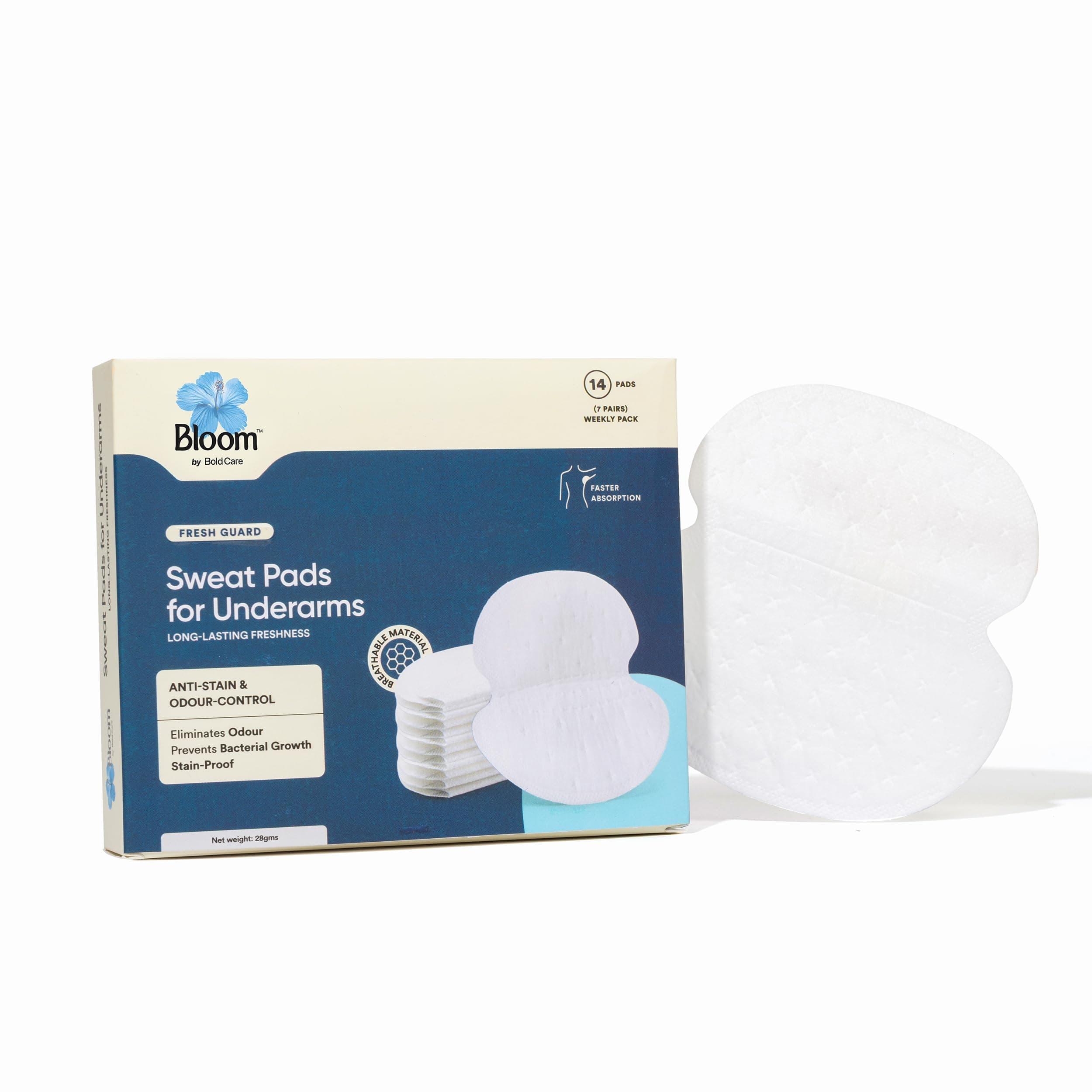 Sweat Pads for Underarms For Sweat Stains & Foul Odour Breathable Material for Quick Absorption Ultra Thin and Deodorising Self-Adhesive Sweat Pads 14 pads 7 count (Pack of 1) White