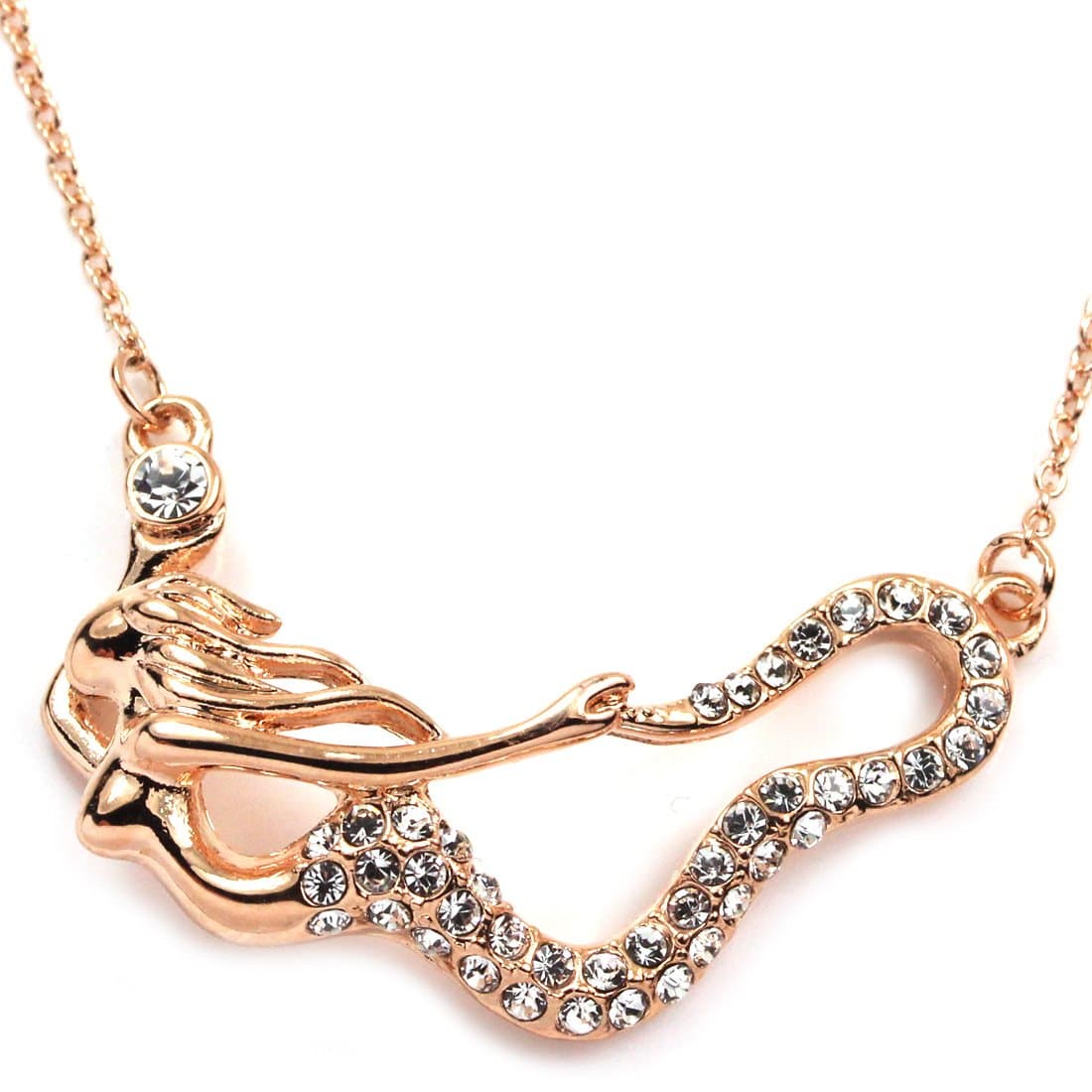 FC JORY Fairytale Rose Gold GP Fairy Mermaid Women Girl CZ Crystal Pendant Chain Necklace