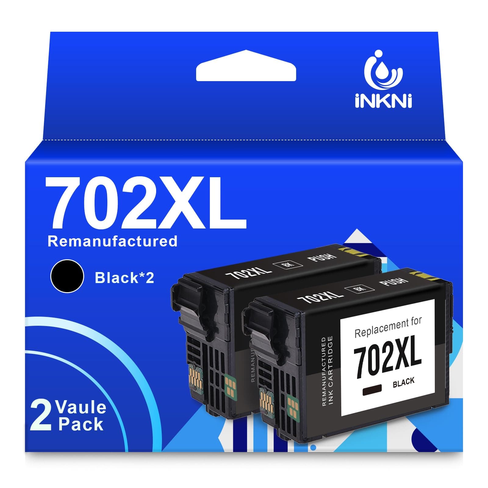 InkNI Remanufactured 702 XL Black Ink Cartridges for Epson Printer Workforce Pro WF-3720 WF-3730 WF-3733 (Black, 2-Pack)