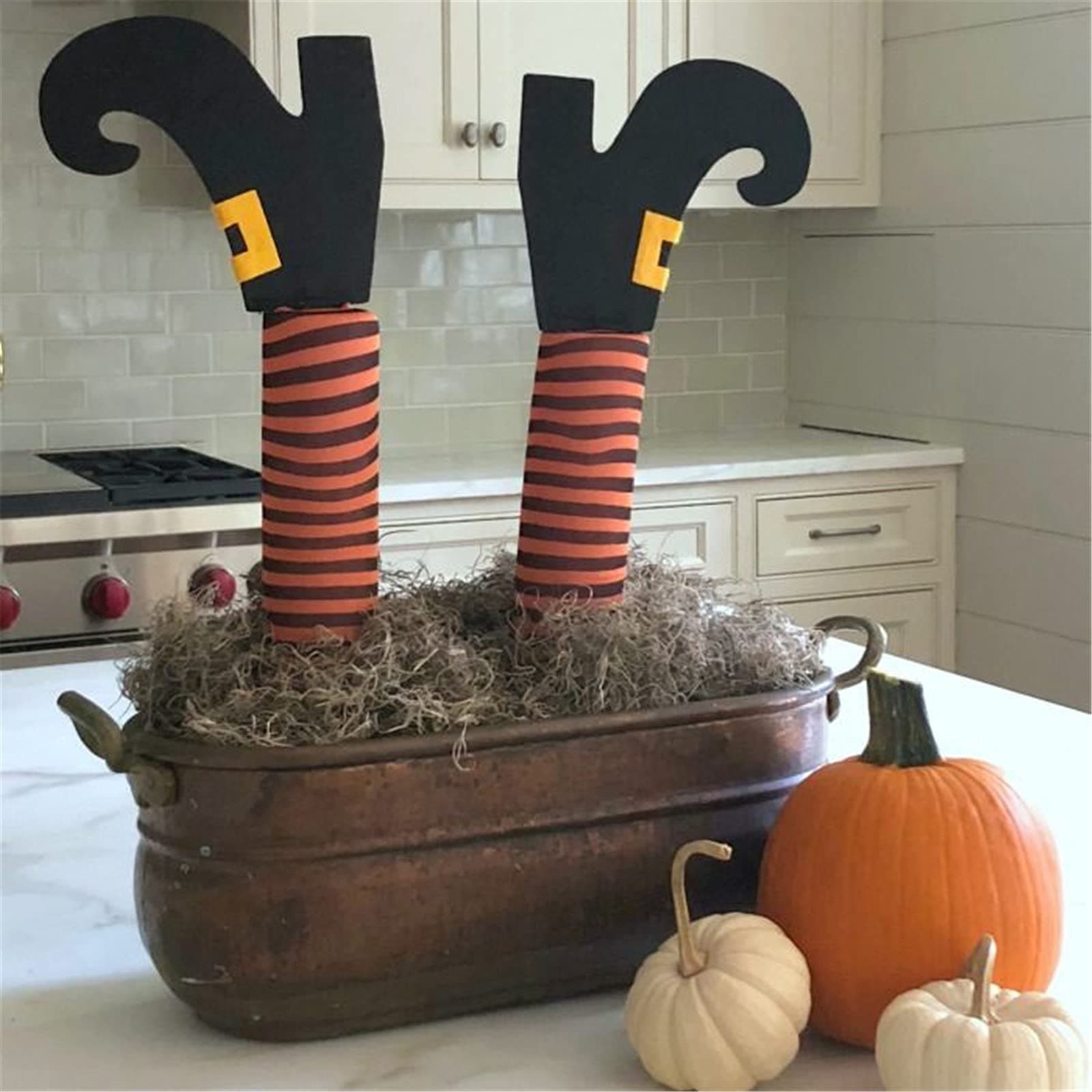 Halloween Wicked Witch Leg Decoration - Happy Halloween Witch Prosthetic Leg Props,Striped Witch Legs Yard Stakes Decor, Stuffed Witch Halloween Decorations for Outdoor, Indoor Decor
