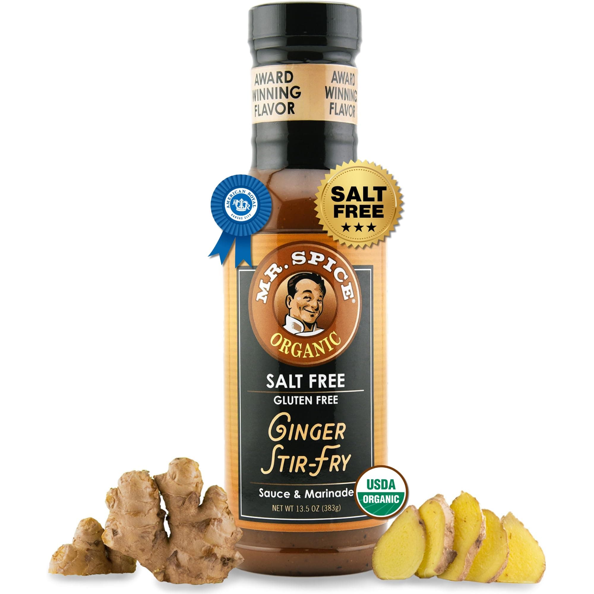 Organic Ginger Stir Fry Sauce, Salt Free Stir Fry Sauce (0 mg/serving), Gluten Free, Low Sodium Sauces for Marinade, Wok & Air Fryer, No Salt Award-Winning Flavor, 13.5 Ounce (Pack of 1)