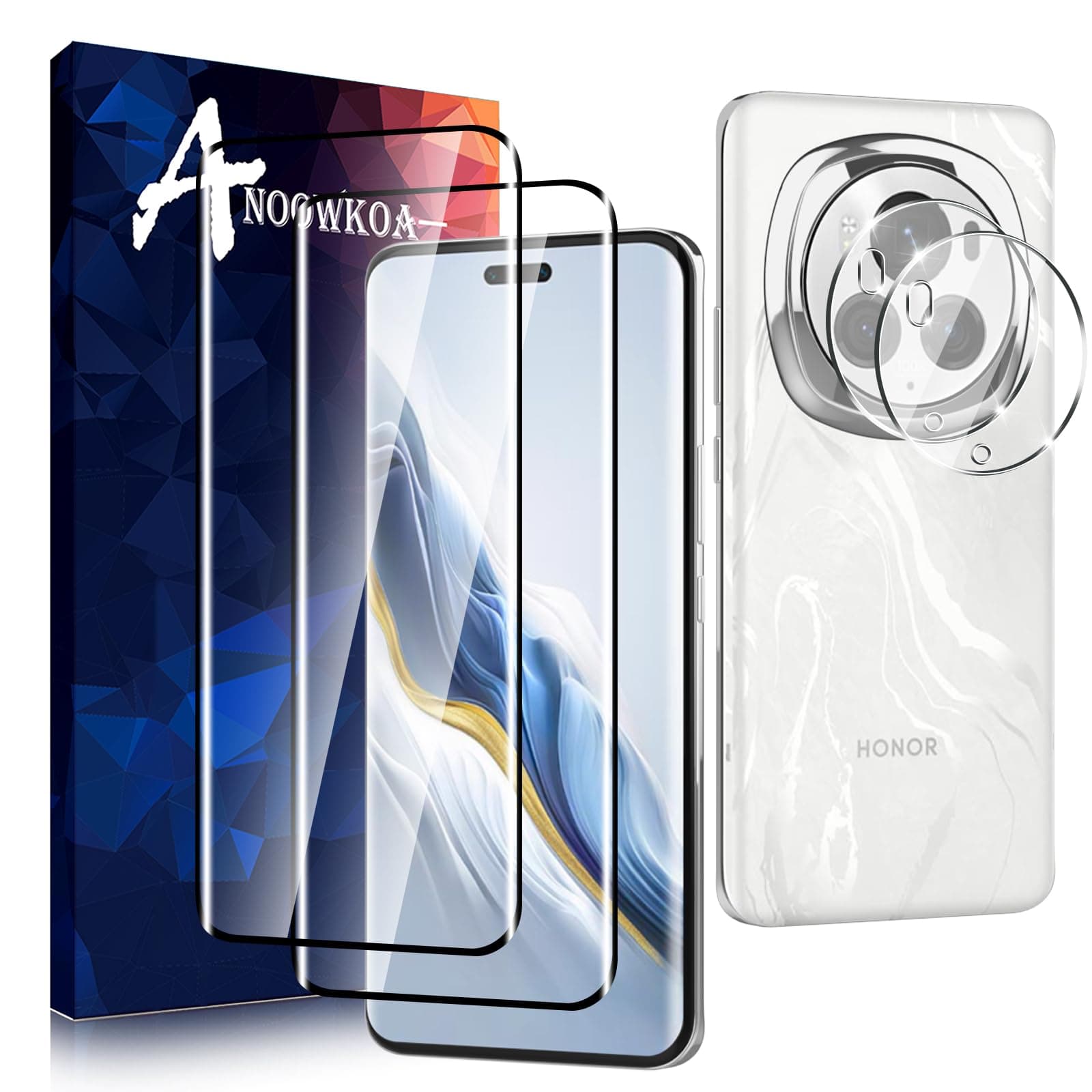 Anoowkoa [2+2 Pack for Honor Magic 6 Pro Screen Protectors and Camera Lens Protectors Guard Tempered Glass Film, Anti Fingerprints Protective Film