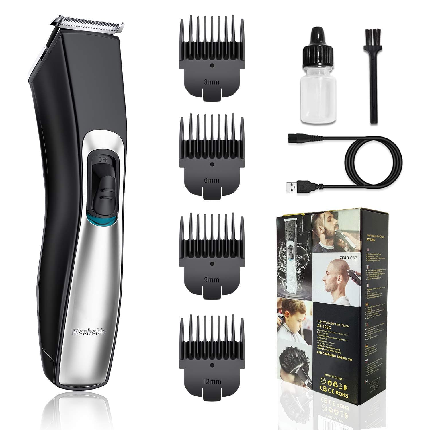 Hair Clippers for Men Professional Cordless Hair Trimmer Electric Beard Shaver Trimmer Rechargeable Battery Stainless Steel Blade IPX7 Waterproof