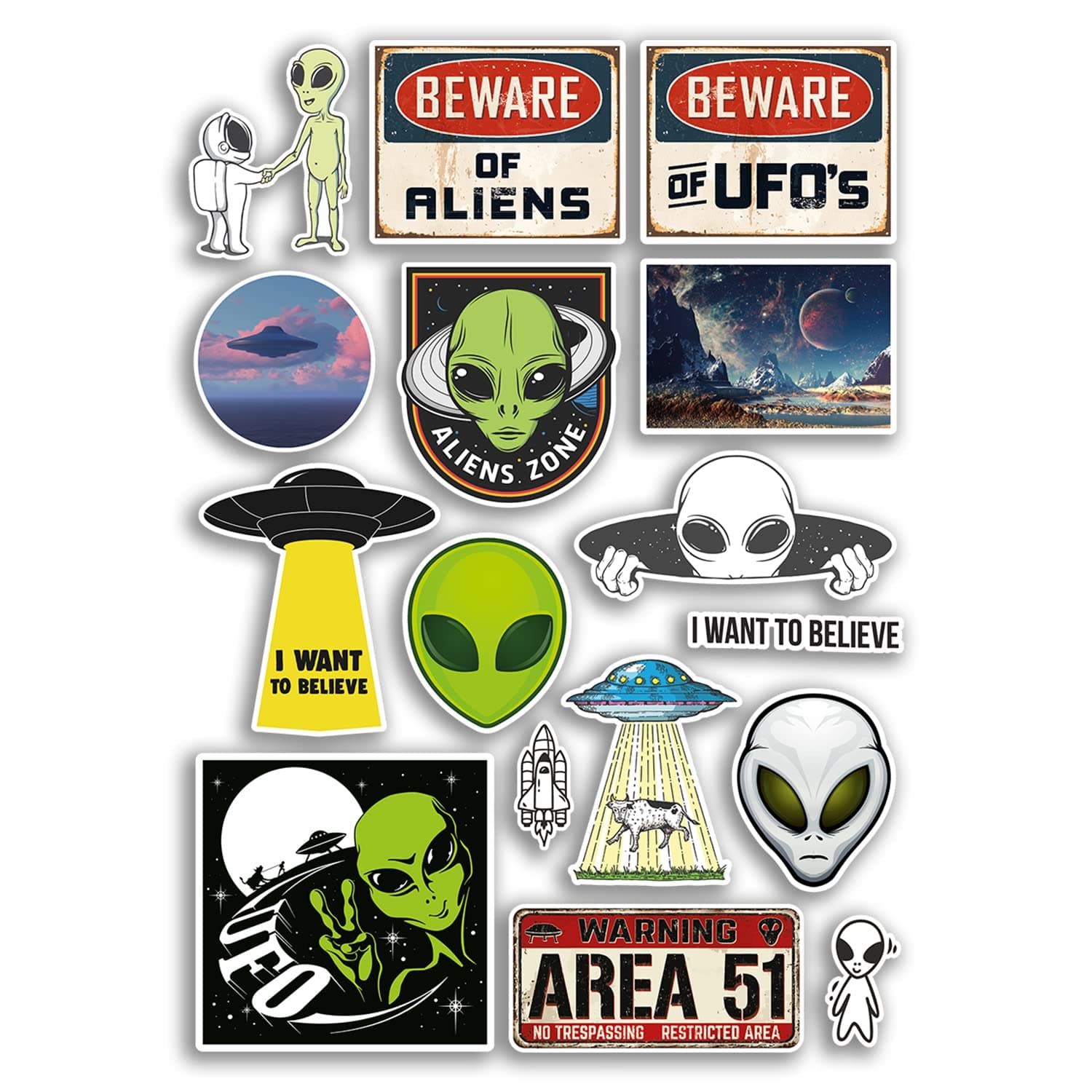A4 Sticker Sheet Alien Vinyl Stickers - UFO Fun Believe Extra-Terrestrial Outer Space Planet Scrapbooking Addicted Love Travel Gift #78893