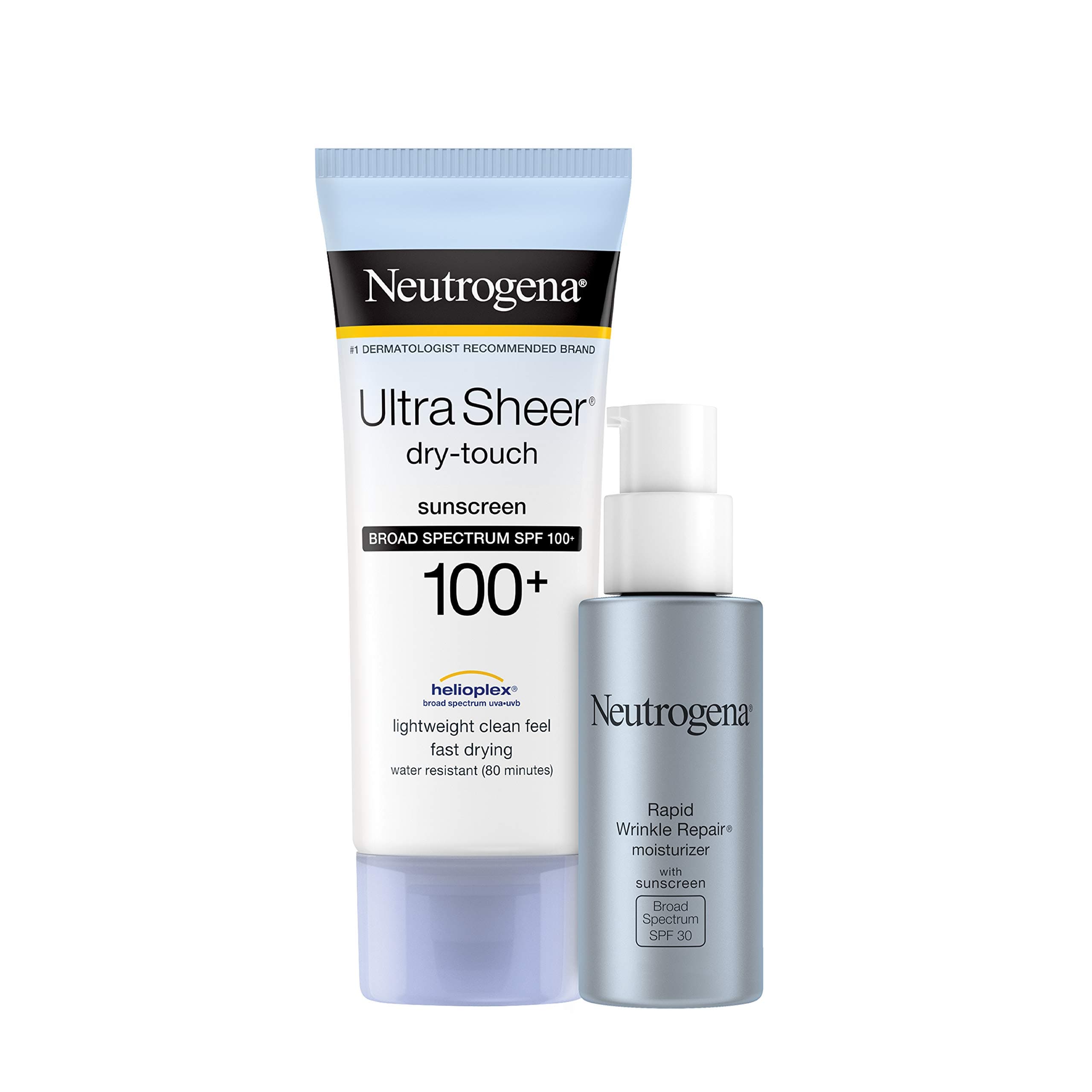Neutrogena Ultra Sheer Dry-Touch Sunscreen Lotion SPF 100+, Water Resistant, Non-Greasy, 3 fl. oz & Rapid Wrinkle Repair Daily Retinol Anti-Wrinkle Facial Moisturizer with SPF 30, 1 fl. oz