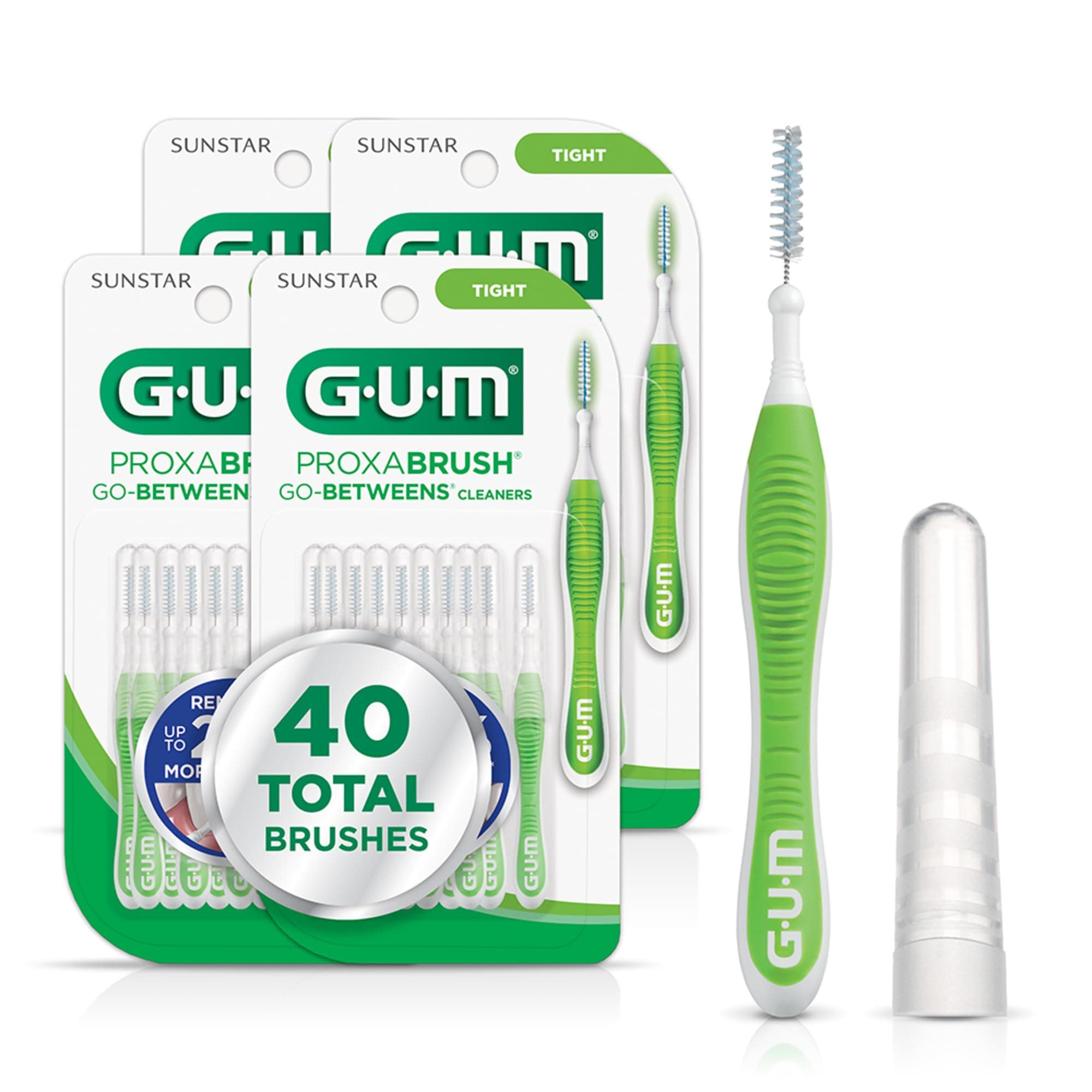 GUM Proxabrush Go-Betweens - Tight, Interdental Brushes for Tight Teeth, Dental Picks for Plaque Removal, Safe for Braces & Dental Devices, 10ct (4Pk)