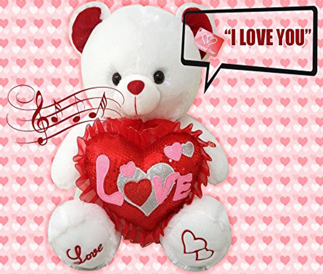 Best Valentines Teddy Bear Gift Musical I Love You 13 Inches Tall You Hear Kissing Sound & Then Bear Says I Love You When Paw is Pressed Valentines Day Gifts for Her, Him, Boyfriend, or Girlfriend