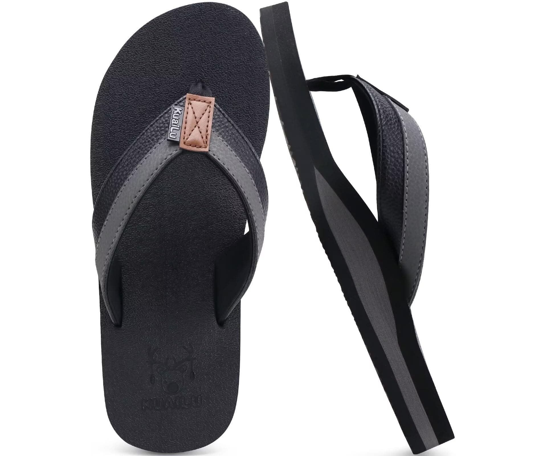 Men's Yoga Mat Leather Flip Flops with Arch Support Comfortable Cushion Walking Thong Sandals Slip On Indoor Outdoor