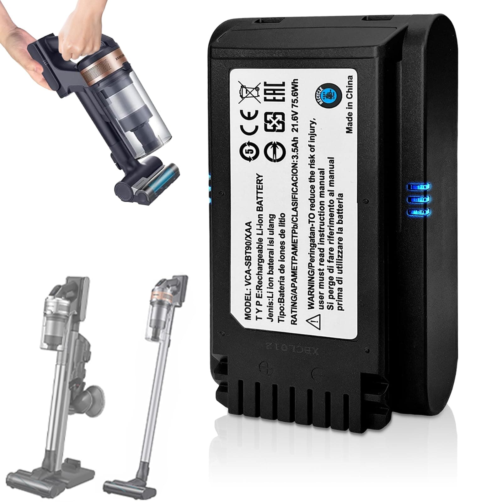 Replacement Battery for Samsung Jet 60 65 70 75 90 Series Cordless Stick Vacuum Cleaner, Replacement for VCA-SBTA60 VCA-SBT90 VCA-SBT90EB Model Battery, 3.5Ah 21.6V 75.6Wh