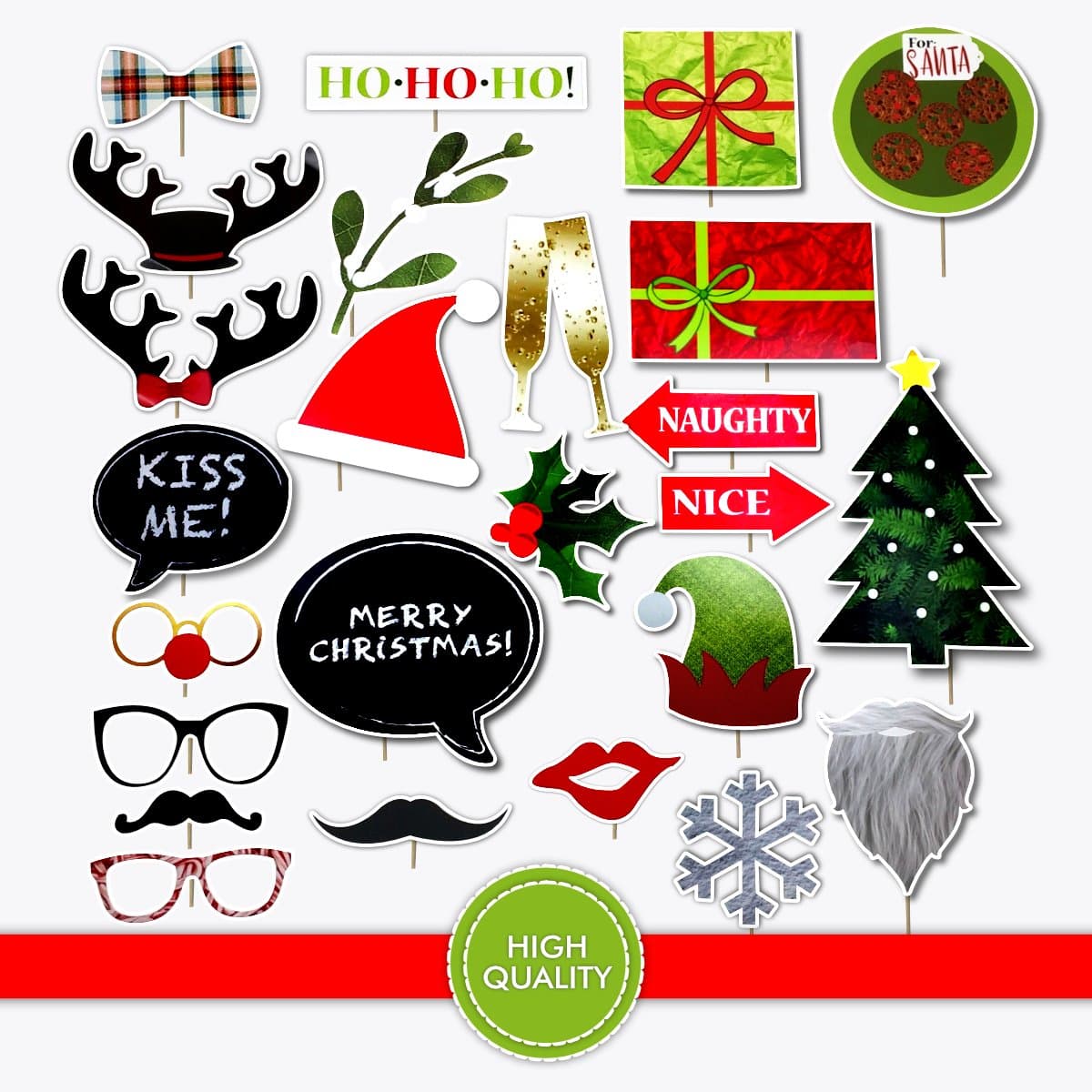 Christmas Theme Holiday Photo Booth Prop Set 25 pieces