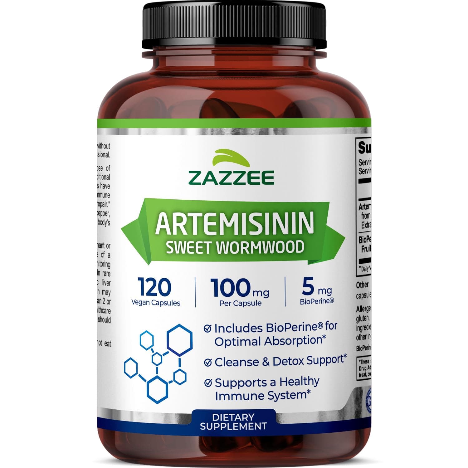 Zazzee Artemisinin | 100 mg per Capsule | 120 Veggie Capsules | 4 Month Supply | Plus 5 mg BioPerine for Enhanced Absorption | Vegetarian/Vegan | Supports Healthy Aging and Cell Repair