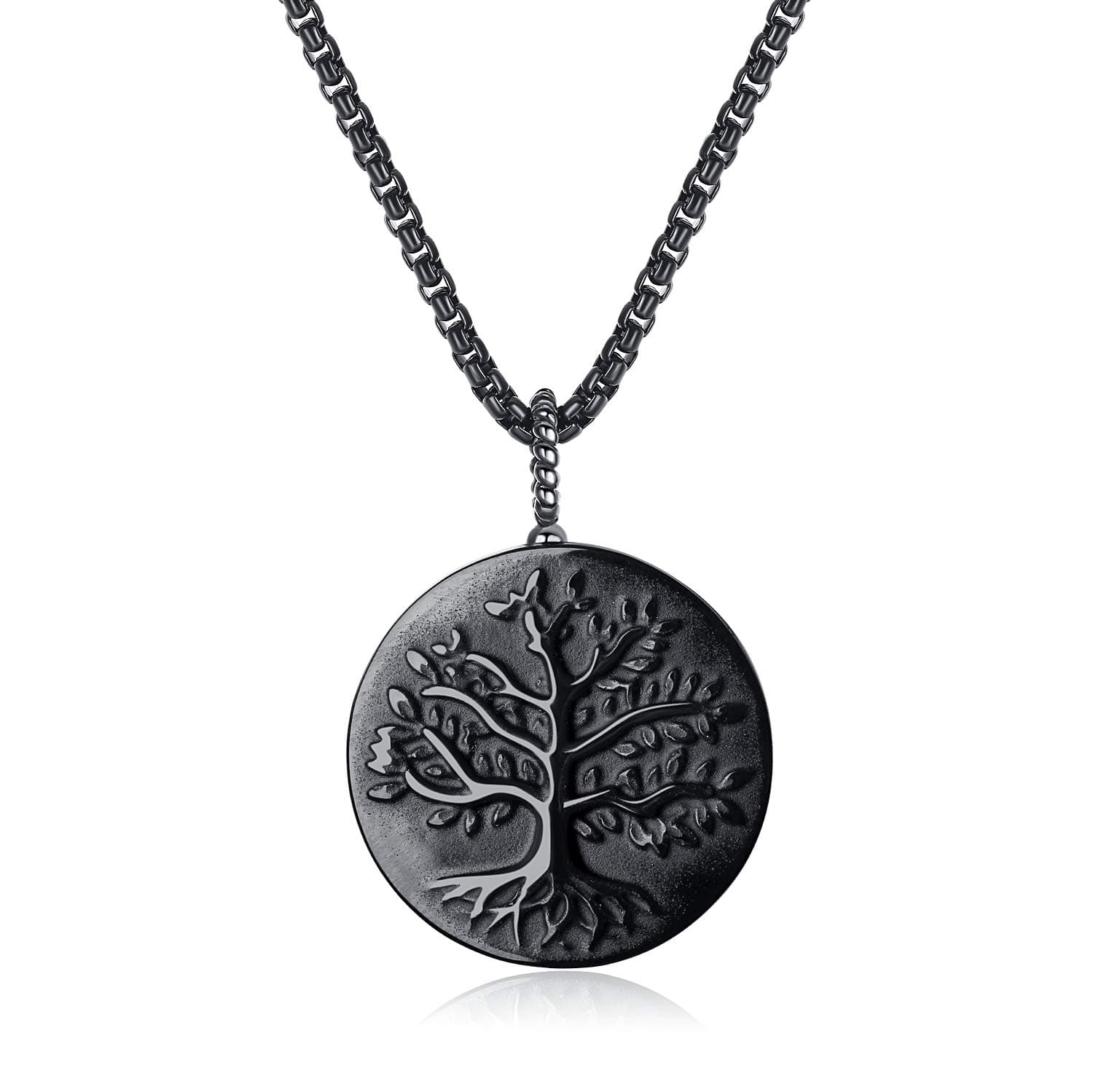 Tree of Life Necklace for Men Women, Black/Golden Obsidian Pendant Necklace