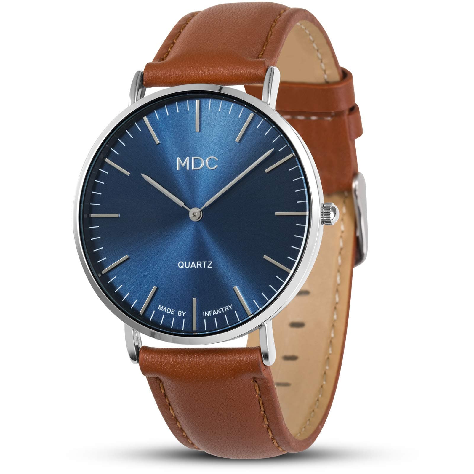 MDC Mens Minimalist Watch - 6.5mm Ultra Thin Business Casual Wrist Watches for Men,Big Face Analog Quartz Watch with Brown Leather Band, Professional Man's Gift