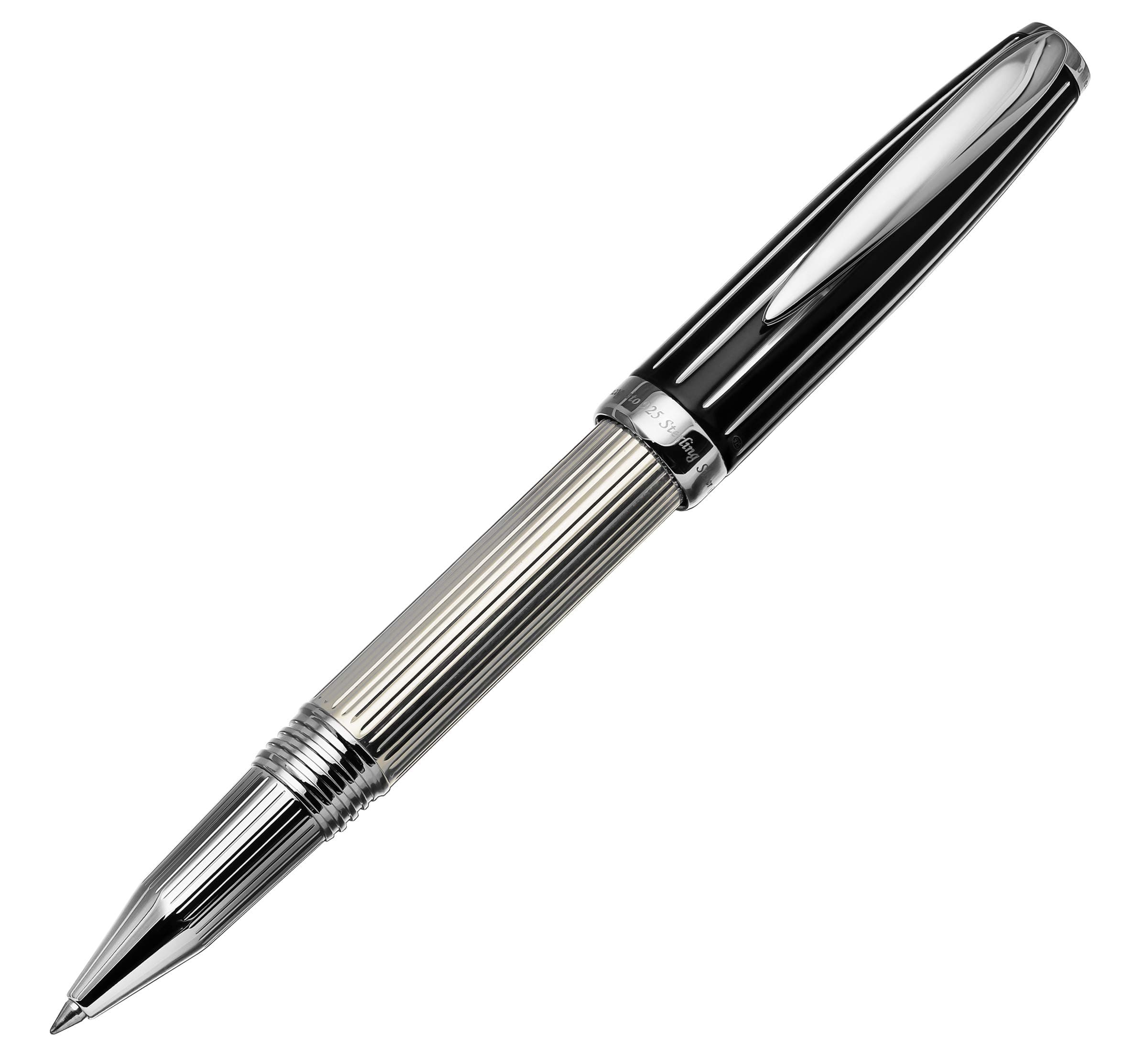 Xezo Incognito 925 Sterling Silver Diamond-Cut Fine Rollerball Pen, Screw-On Cap (Incognito 925 Sterling Silver R),Silver, Black