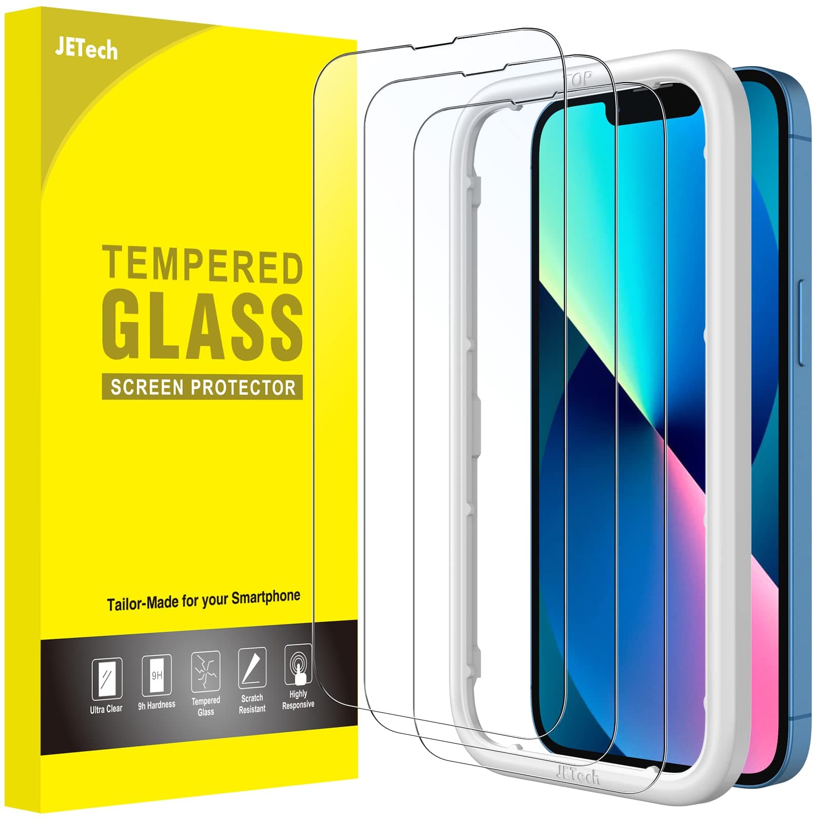 JETech Full Coverage Screen Protector for iPhone 17e (2026) / iPhone 16e / iPhone 13/13 Pro, Tempered Glass Film with Easy Installation Tool, Case-Friendly, HD Clear, 6.1-Inch Display, 3-Pack