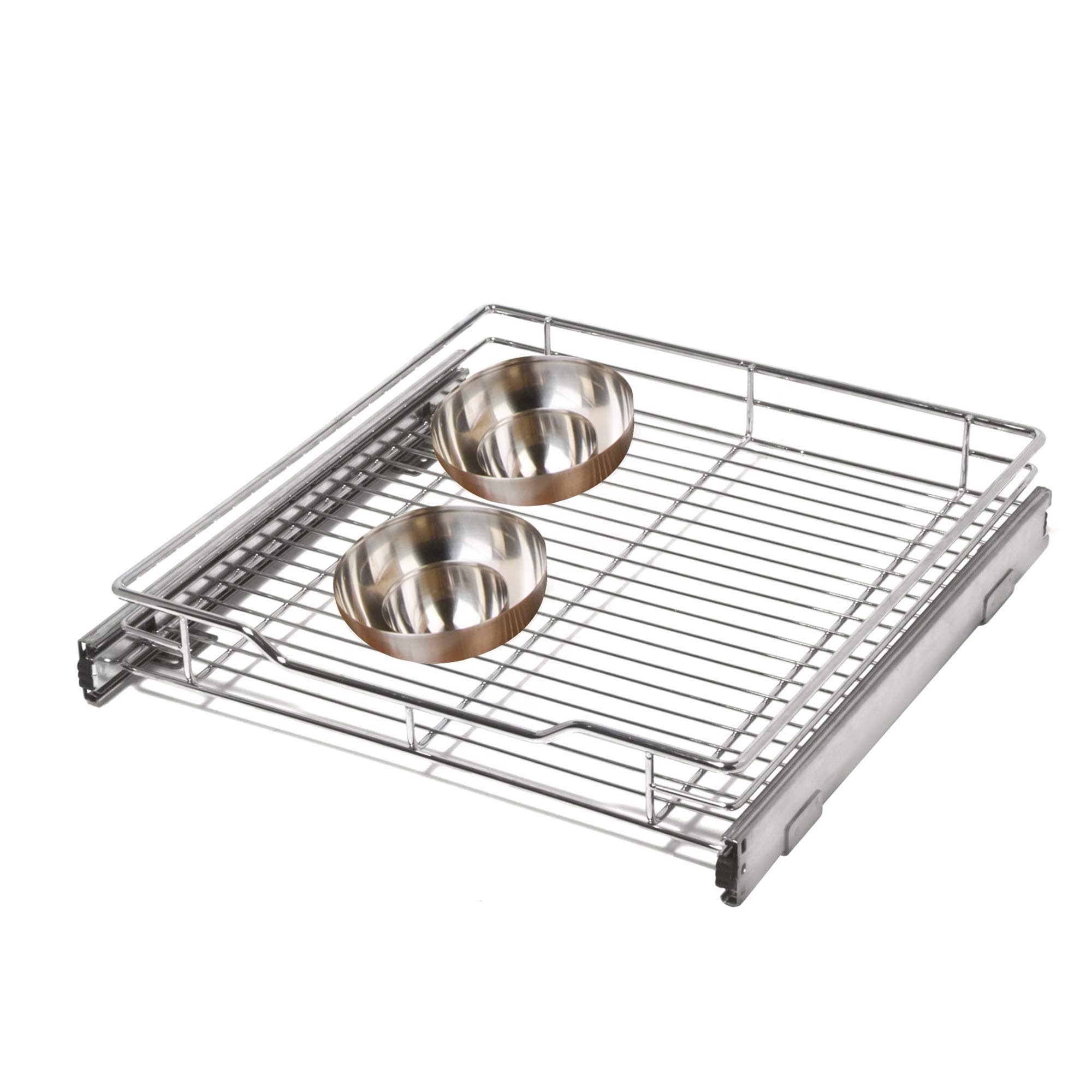 Smart DesignPull Out Cabinet Shelf,Medium,Smooth Roll Extendable Sliding Drawer,Holds 100 lbs,Steel Metal Wire,Sink Tray, Kitchen Organizer Basket, Pantry Spice Rack,14.5 Inchx18-35,Chrome