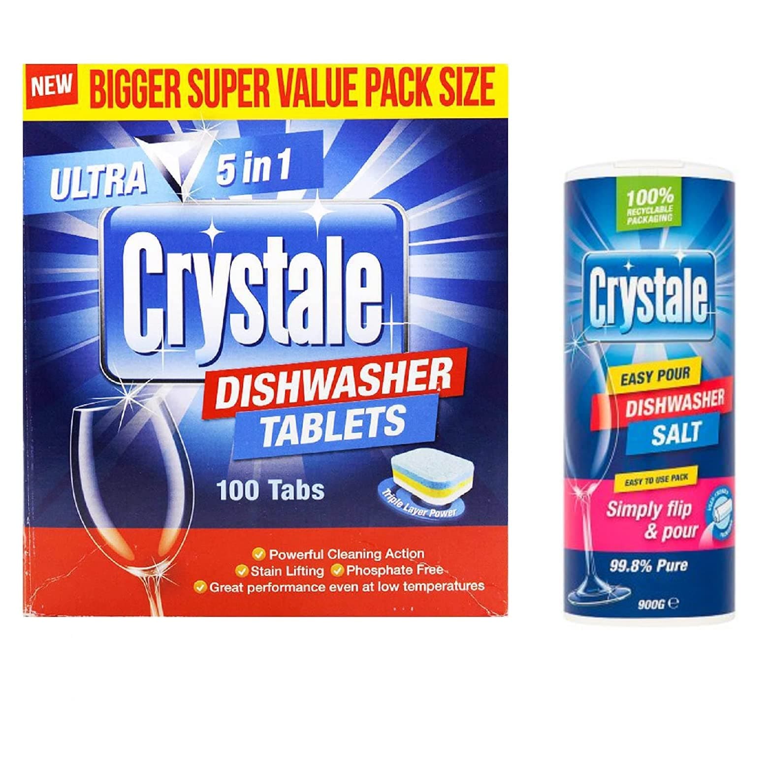 Crystale Dishwasher Tablets 100's with Crystale Dishwasher Salt 900grams