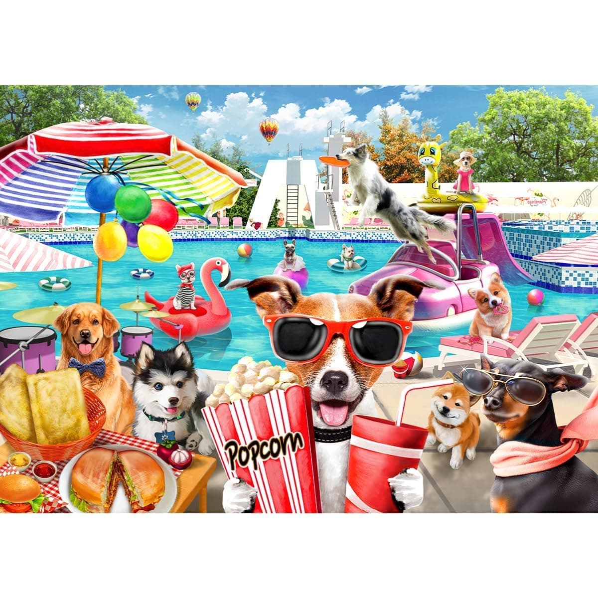 Jigsaw Puzzles for Adults 1000 Pieces, Dogs Pool Party Interlock Perfectly No Dust, Home Decors Family Challenge Toys for Men Women Elders Seniors (27.5"x19.6"), 1:1 Poster