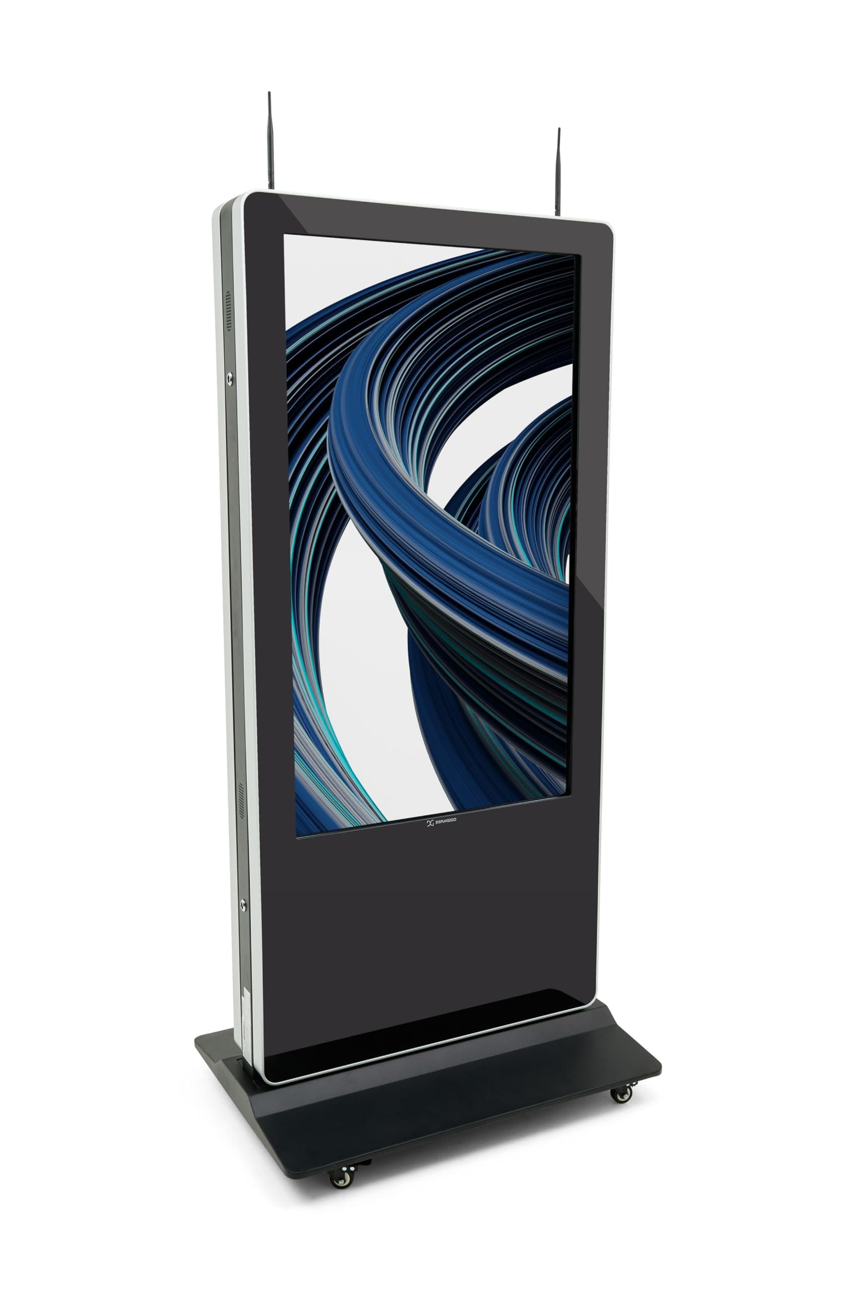 Displays2go 2-Sided 55" Interactive Touch Screen Kiosk, Android 11, 20pt IR Touch with Wallboard CMS - Black