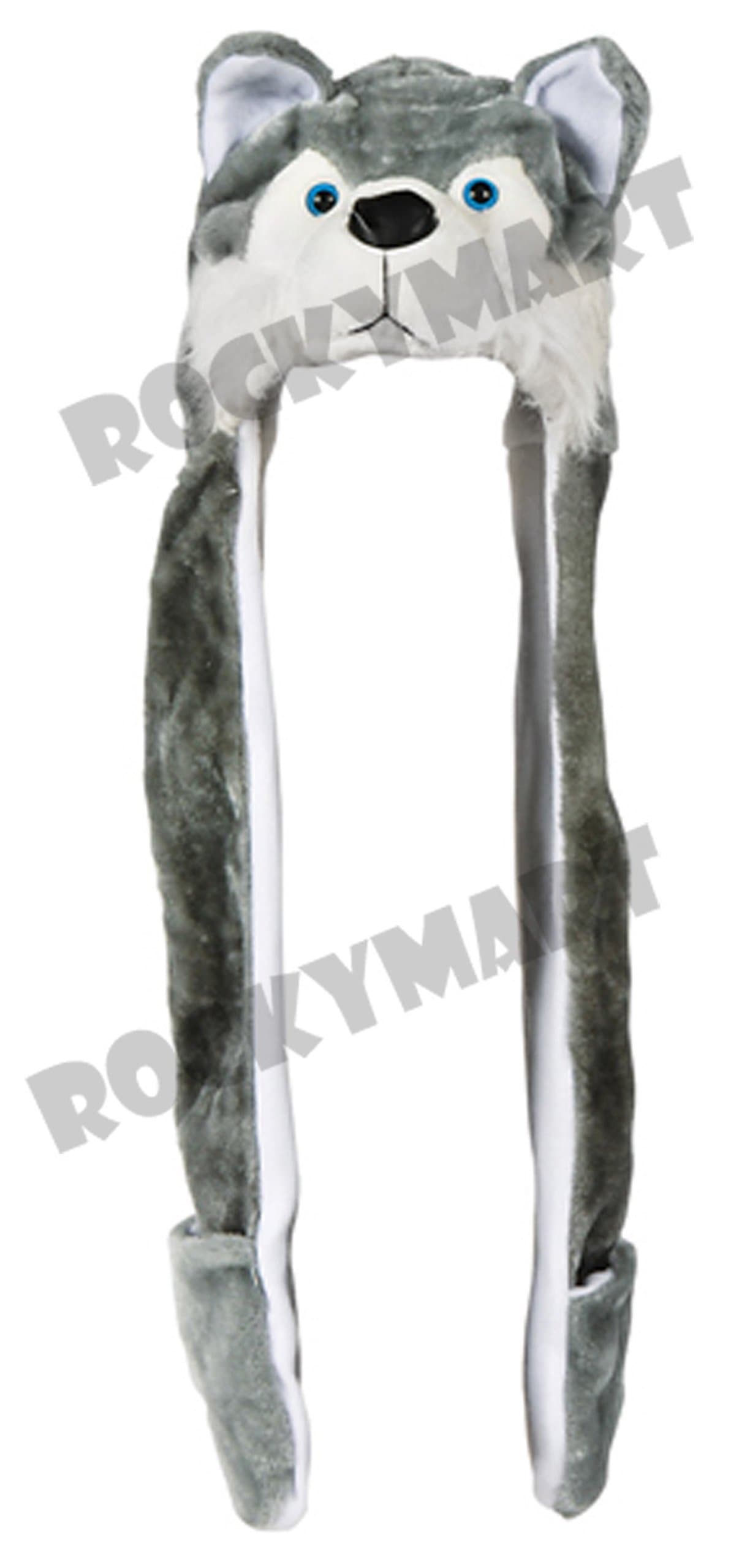 Plush Wolf Animal Hat with Long Paws Gray