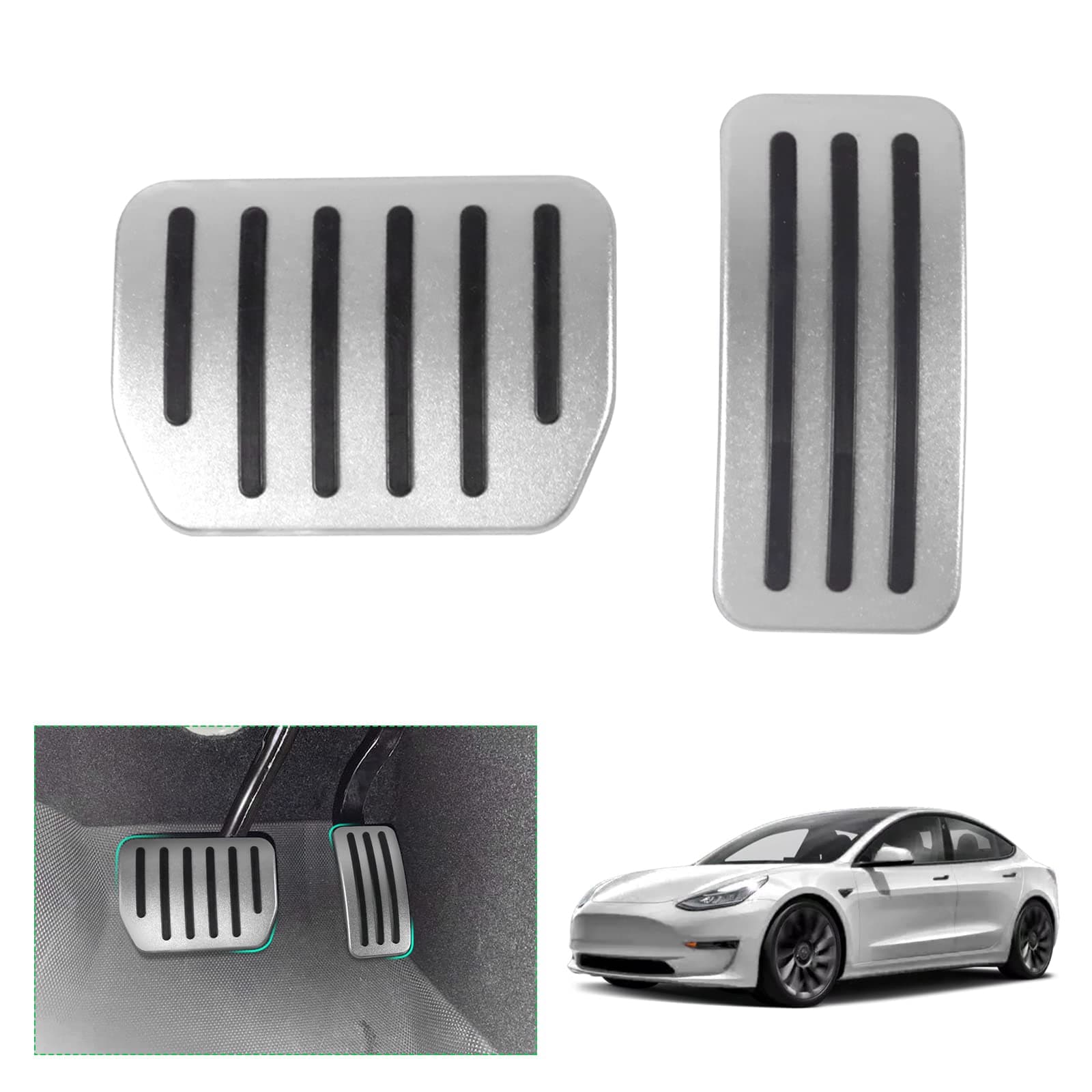 GAFAT Tesla Model Y Juniper 2025 2026/ Model 3 2022-2025 2026 Pedales para Gas y Frenos, Tesla Model 3 Highland Tapas de Pedal, Cubierta Pedales de Base, Accesorios Tesla Model Y 2025 (Plata)