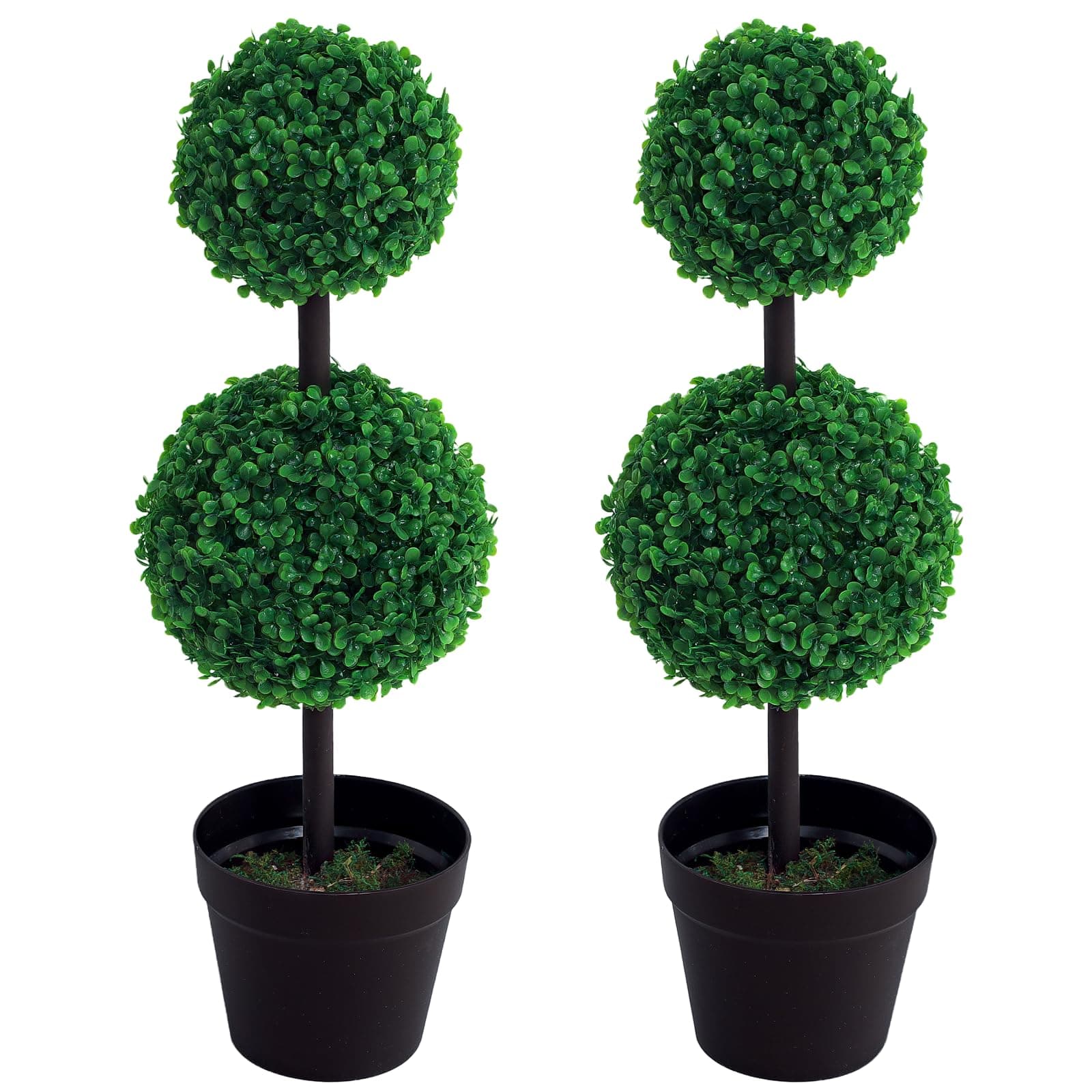 Outsunny Set of 2 Artificial Boxwood Ball Topiary Trees Potted Decorative Plant Indoor Décor (67cm)