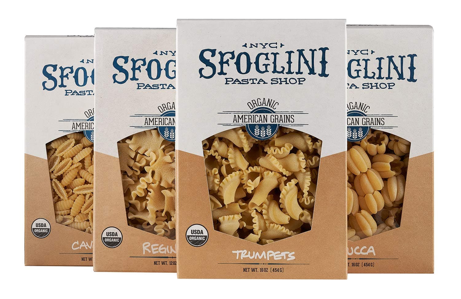 Sfoglini Organic Durum Semolina Pasta, Trumpets, Zucca, Reginetti, Cavatelli, 4 Count