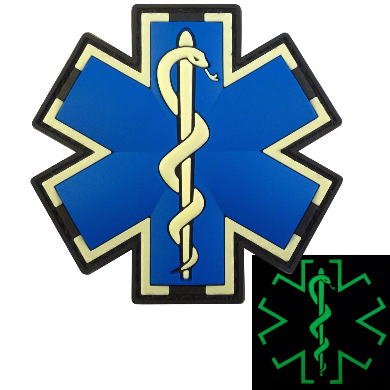Medical Cross PVC EMS Patch Compatible with Velcro, Tactical Medic Patch for Backpacks, Paramedic, EMT & Combat Use (Blue White Glow in The Dark)