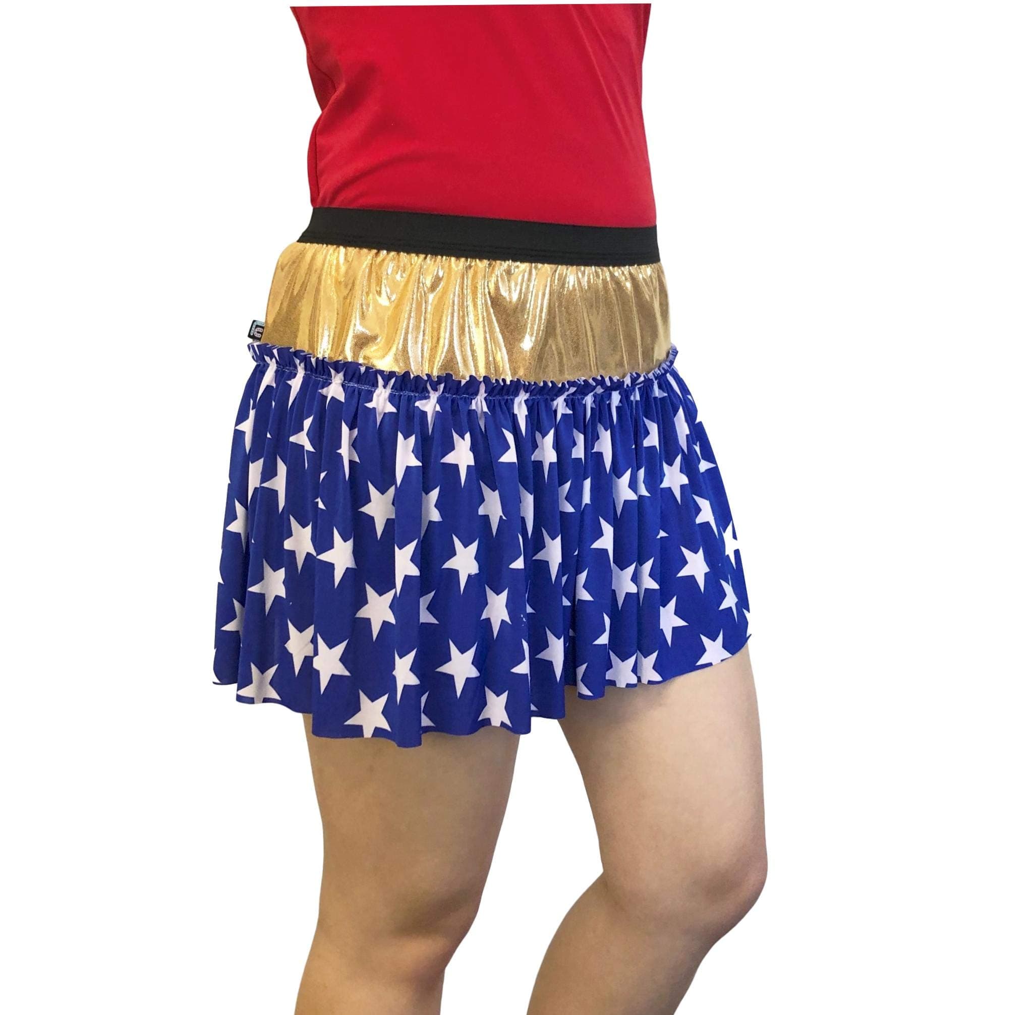 City Skirts | Wonder Woman Inspired Gold and Star Print Superhero Running Skirt | Running Costume | Wonder Woman Skirt