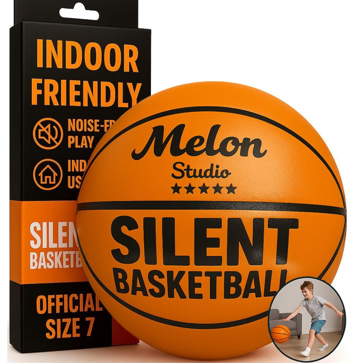 Silent Basketball Size 7 Indoor Basketball Airless Foam Ball | Quiet Dribble Inside Home | Soundless Noisless Soft Training for House | No Noise No Sound Dribbling Evolution Dribble up 29.5" inch