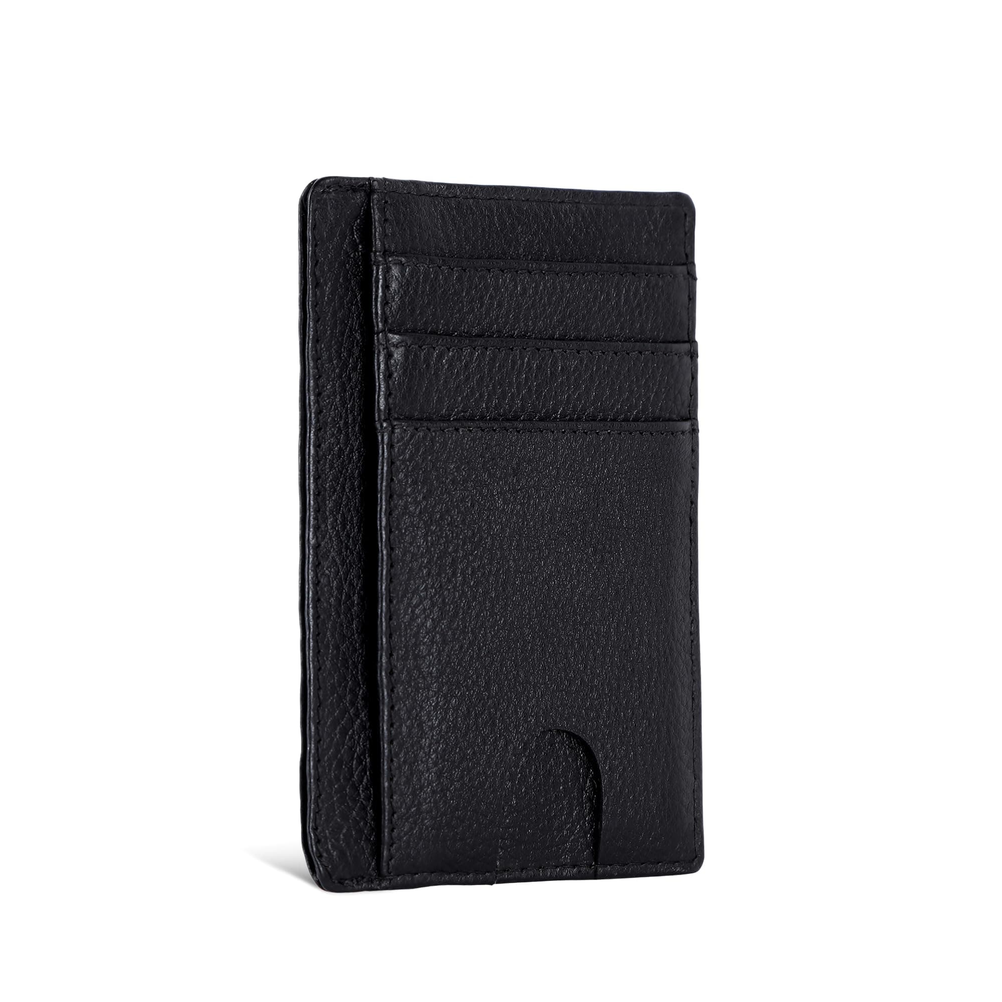 Slim Minimalist Front Pocket RFID Blocking Leather Wallets for Men Women|CC607_NPA_BLK