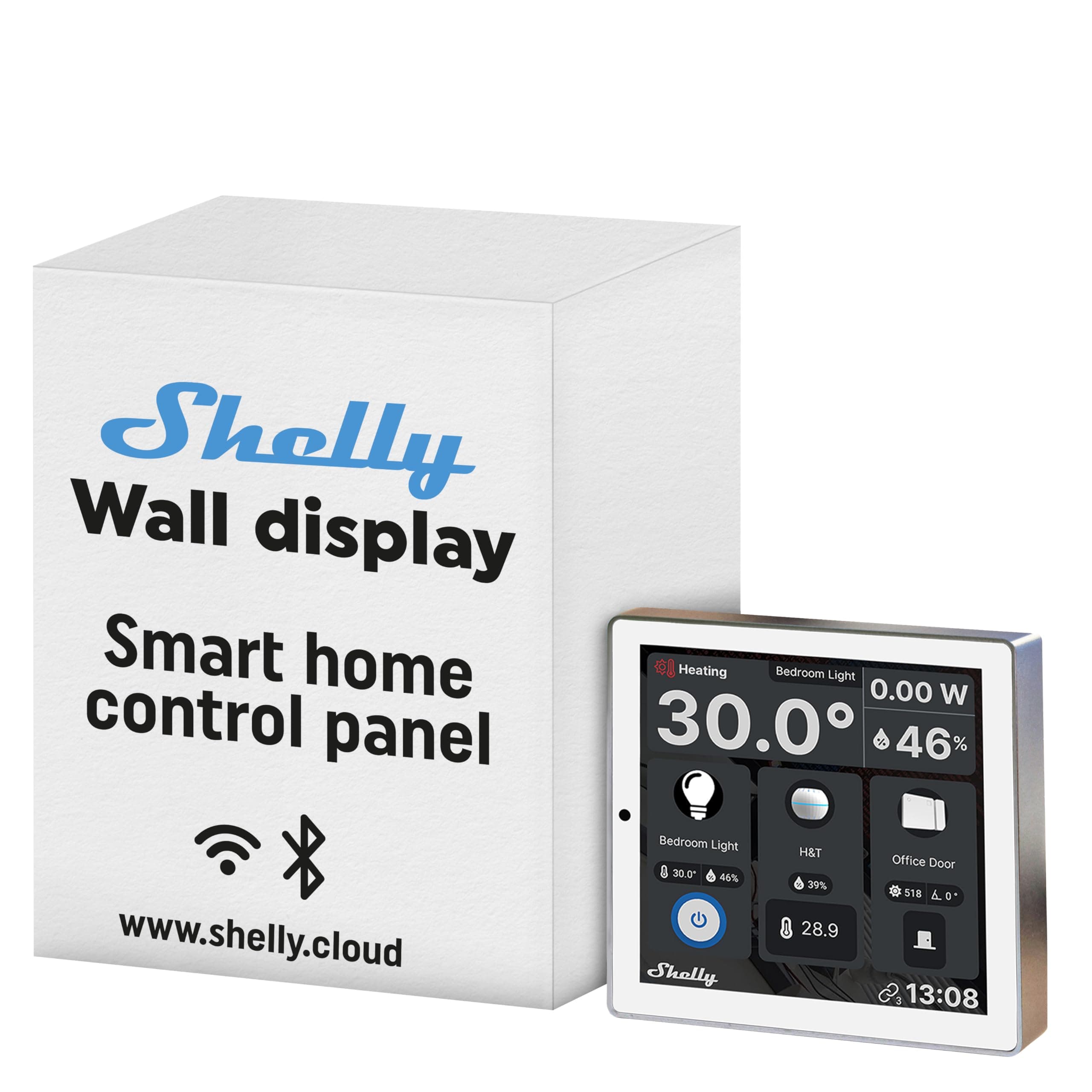 Shelly Wall Display White, WLAN & Bluetooth Smart Control Panel with Integrated 5A Switch and Colour Display, Home Automation, iOS Android Application, Lux Sensors
