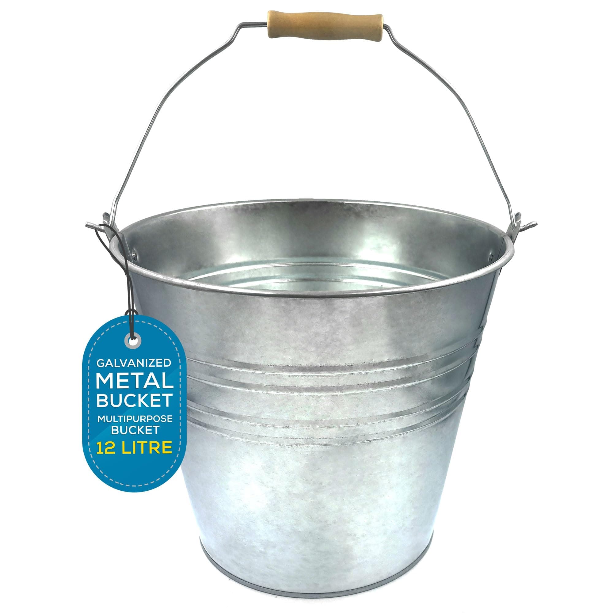 Galvanised Metal Bucket 12L Steel Bucket with Handle for Hot Ash Garden Waste etc.