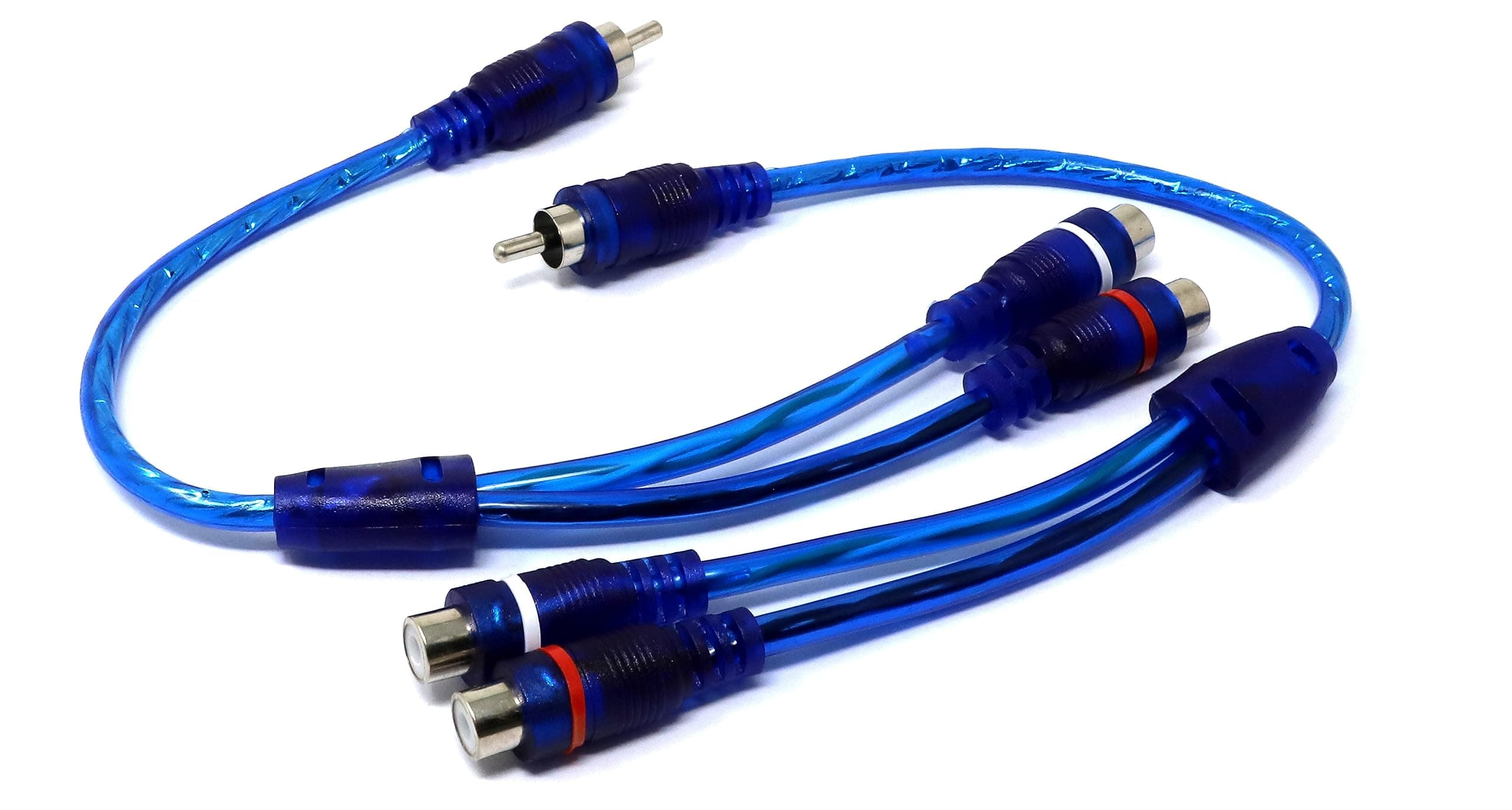 iExcell 2 Pcs Blue Male to 2 Female RCA Speaker Splitter Shielding Cable Adapter