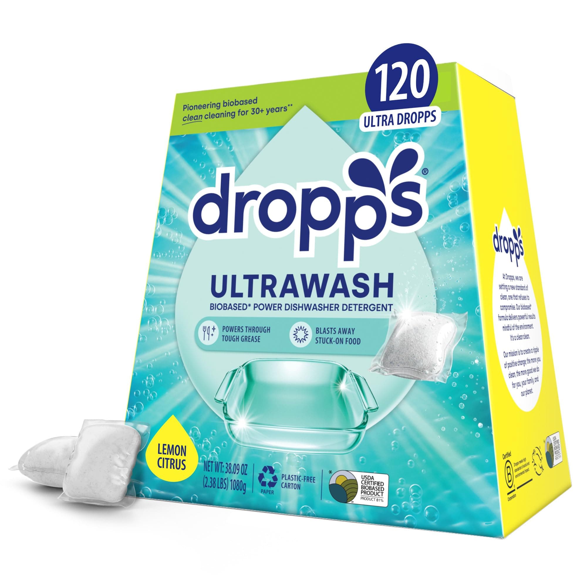 Dropps Detergent Dishwashing Pods, 25 Lemons, Fresh and Clean, Biodegradable, 25 Count