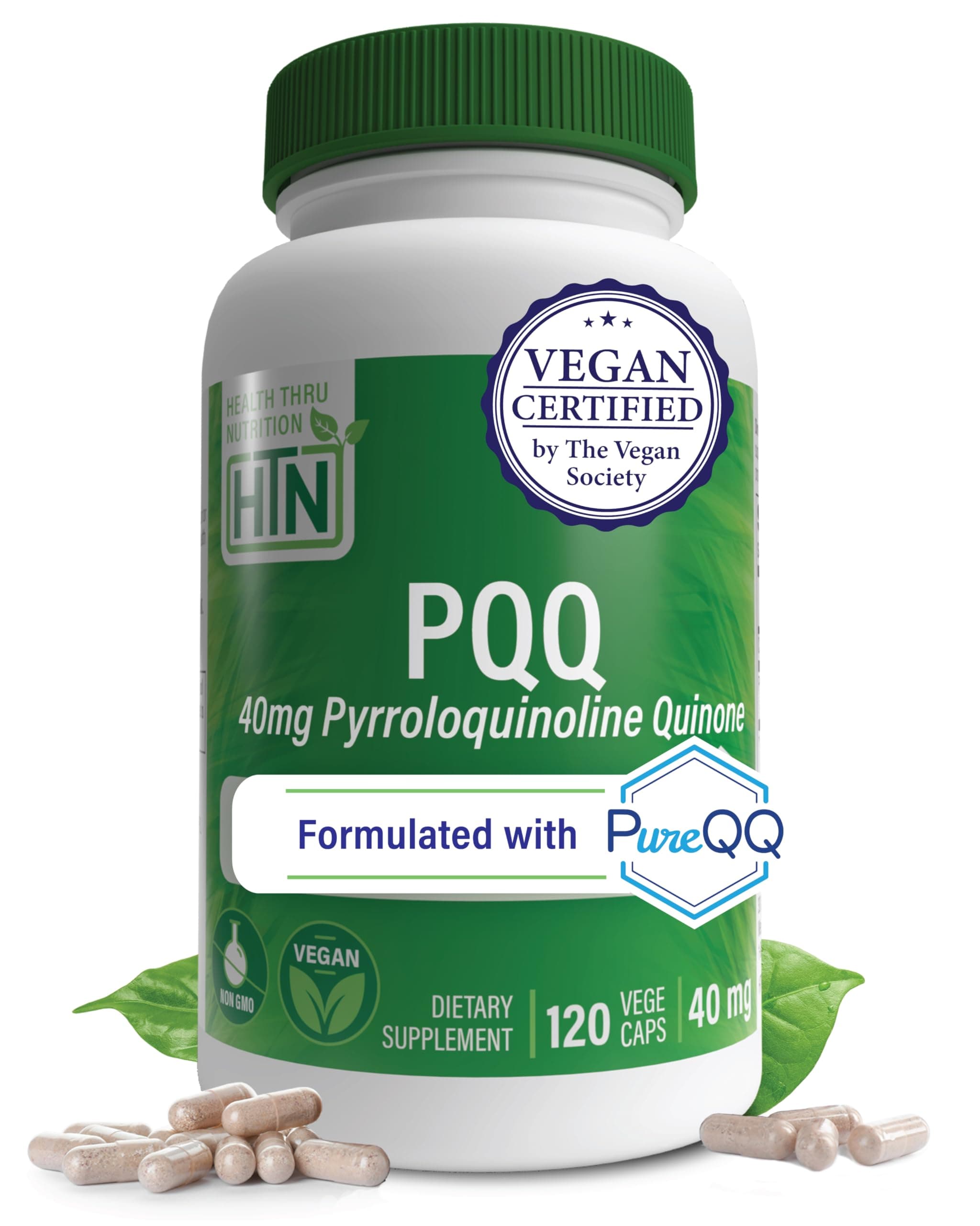 PQQ 40mg 120 Servings Pyrroloquinoline Quinone as PureQQ | Promotes Mitochondrial Biogenesis | Certified Vegan | Non-GMO Gluten Soy Free Capsules| Clean Label PQQ Supplement